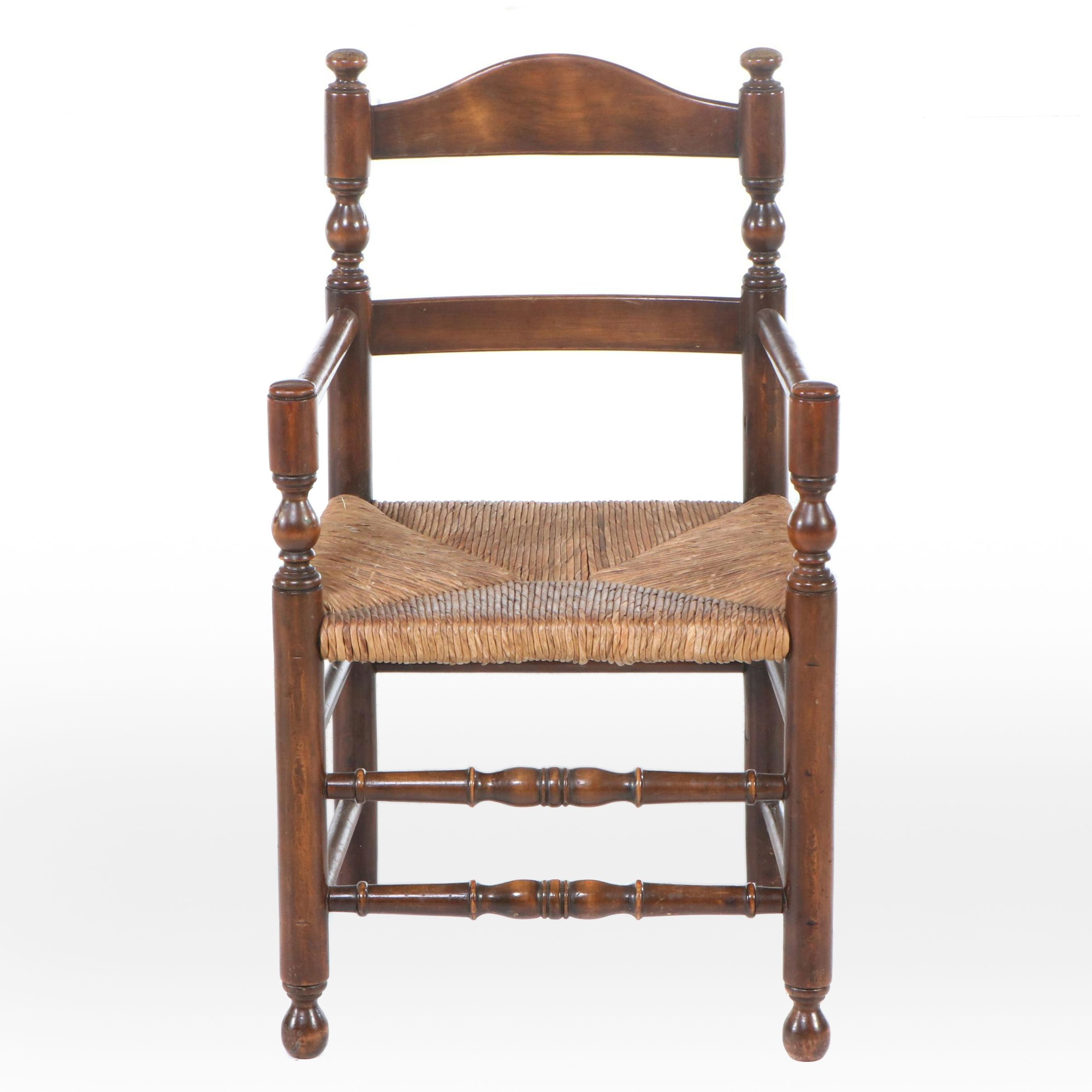 Colonial Style Ladder-Back Armchair with Rush Seat