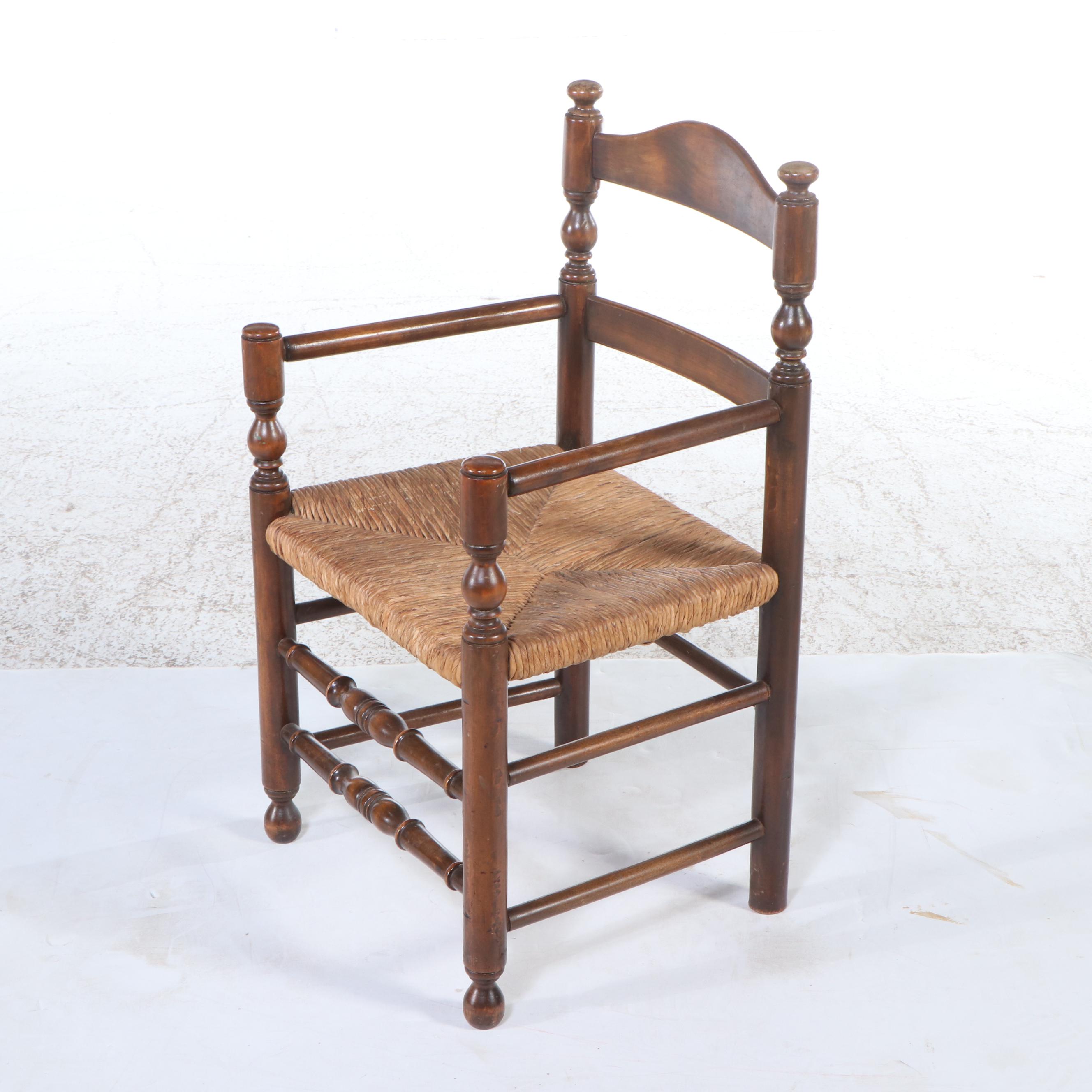 Colonial Style Ladder-Back Armchair with Rush Seat