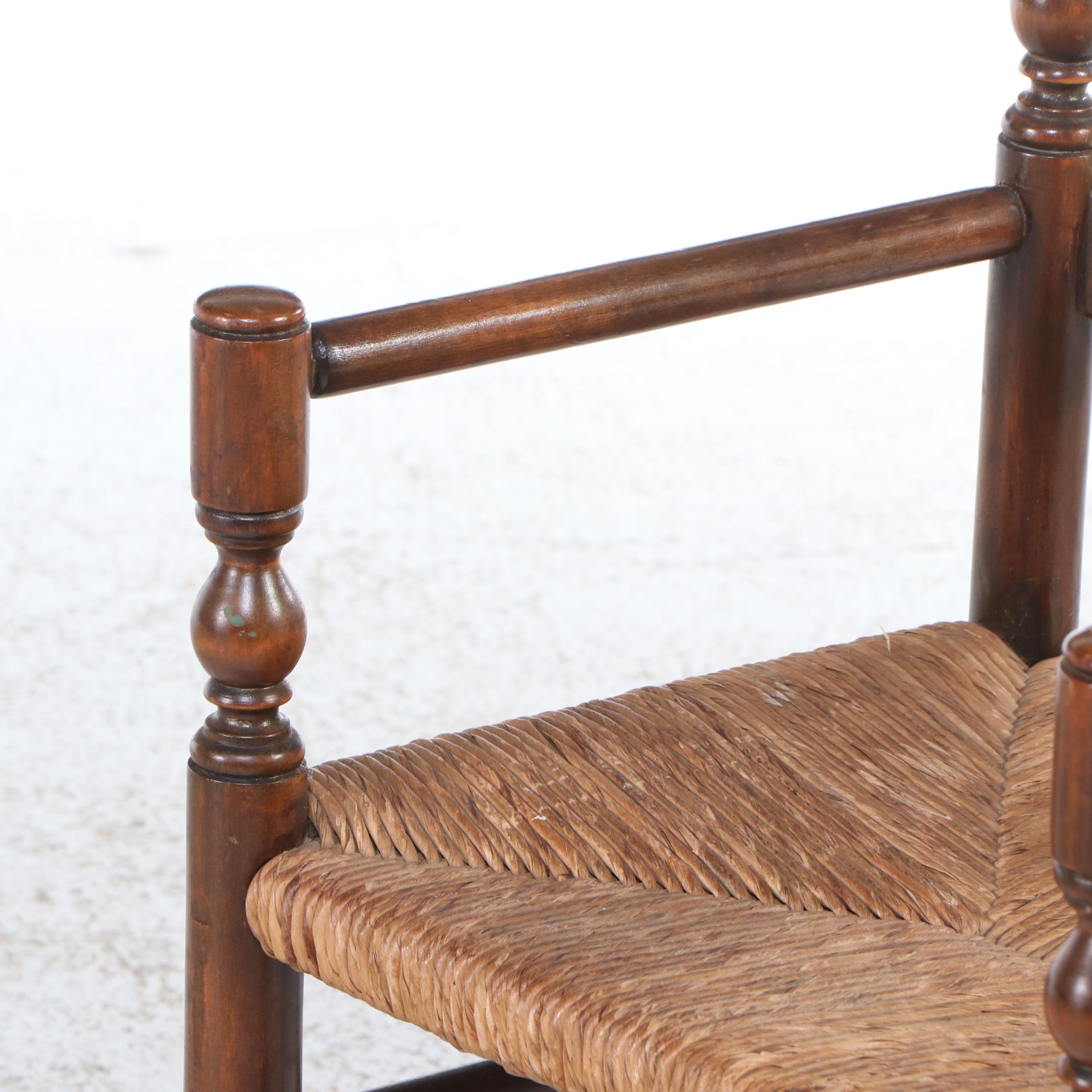 Colonial Style Ladder-Back Armchair with Rush Seat