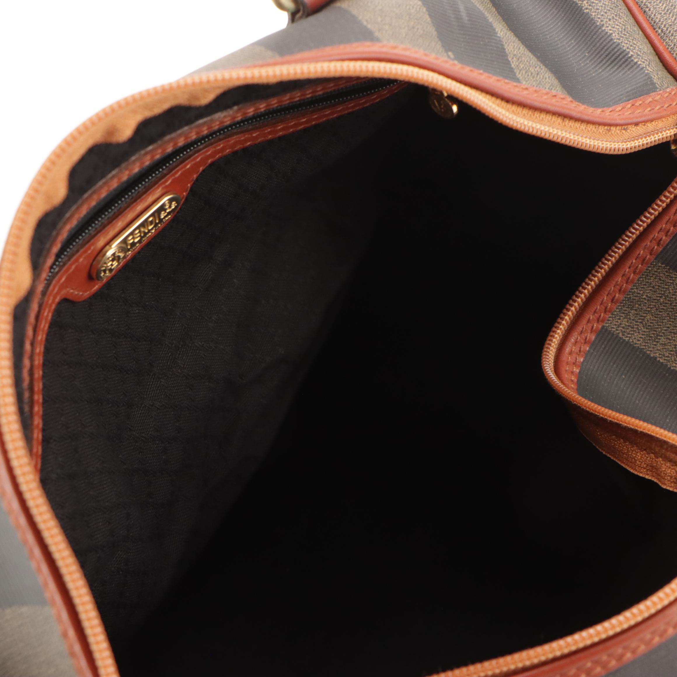 Fendi Small Duffle Bag in Pequin Strip Canvas and Leather