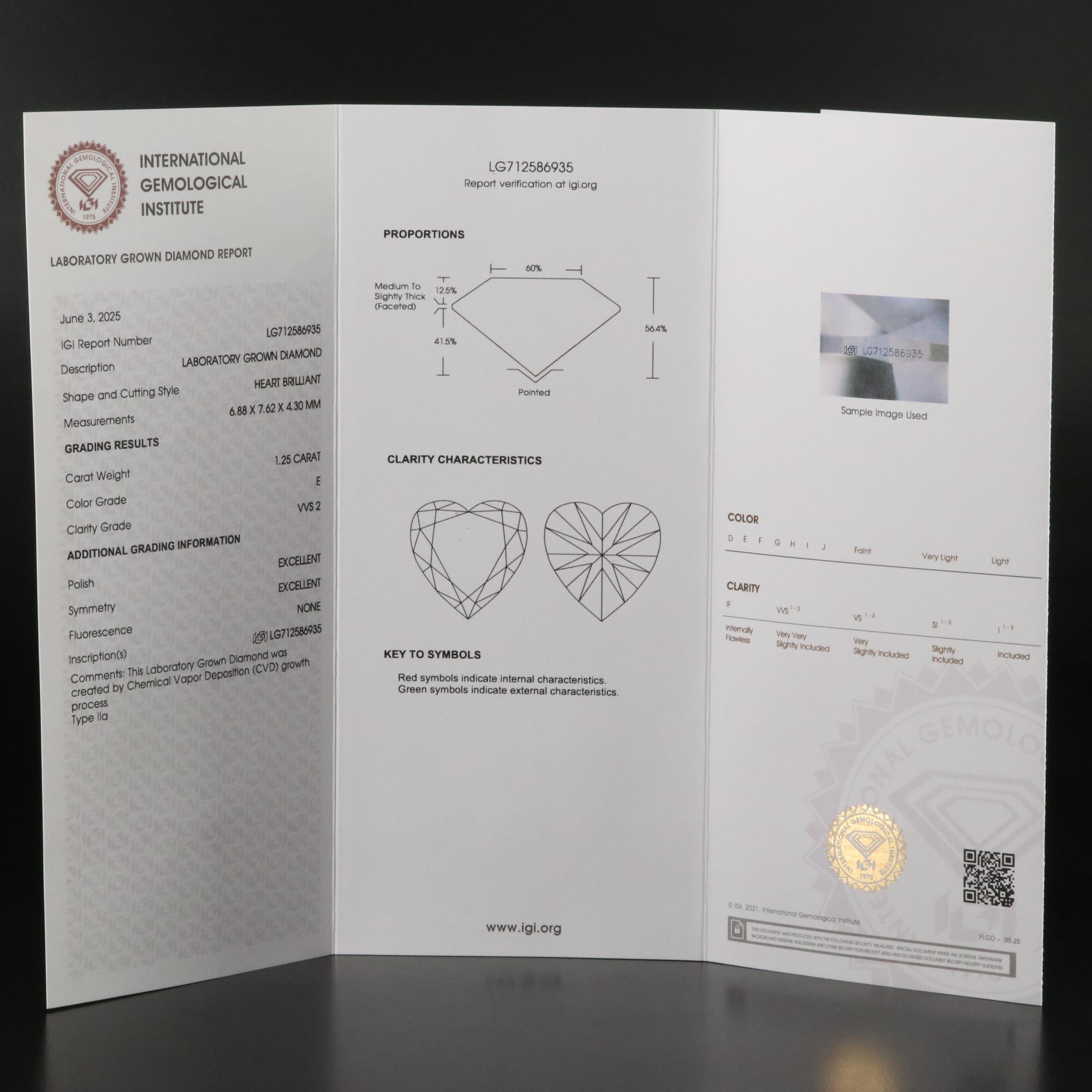 Loose 1.25 CT Lab Grown Diamond with IGI Report