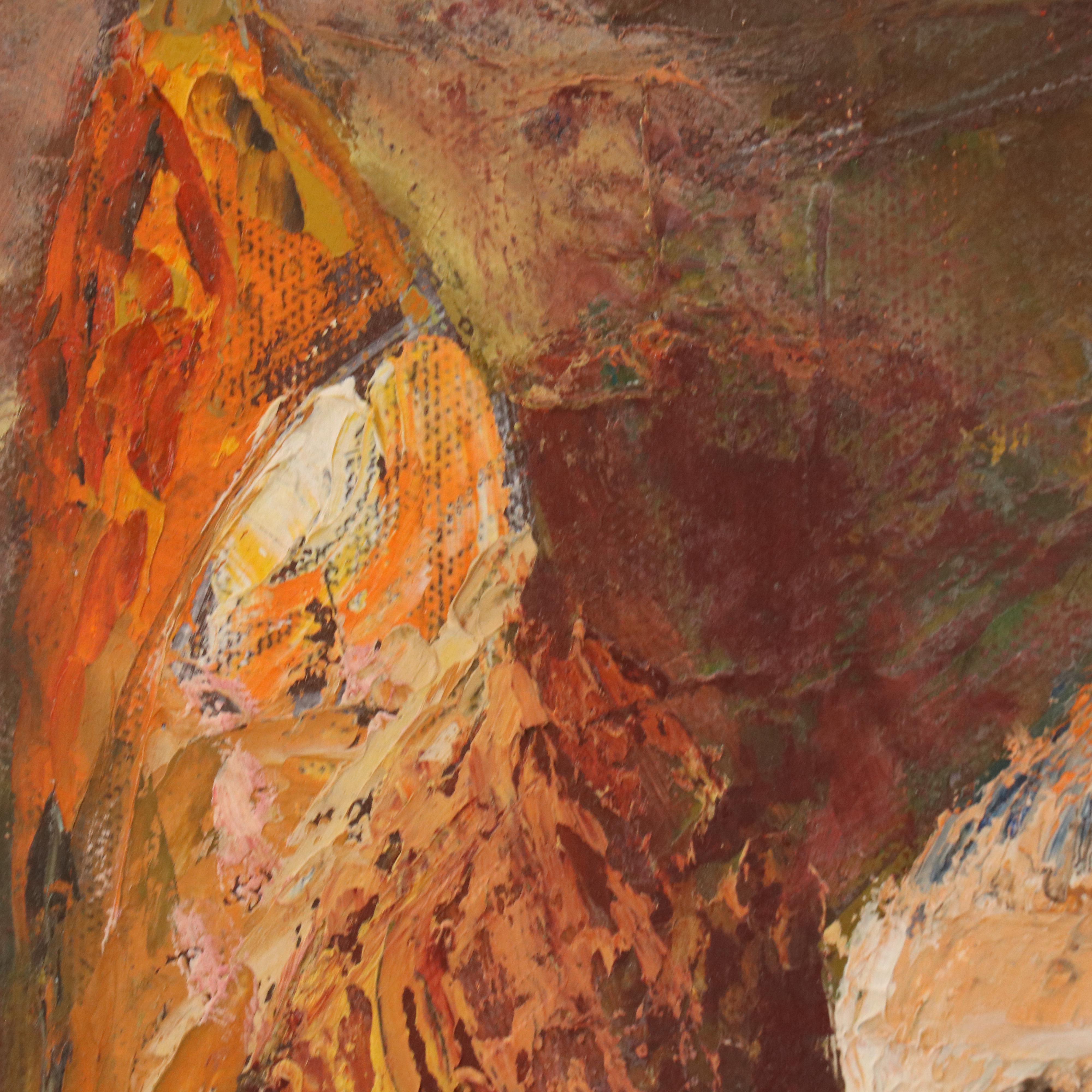 M. Black Impasto Oil Clown Portrait Painting