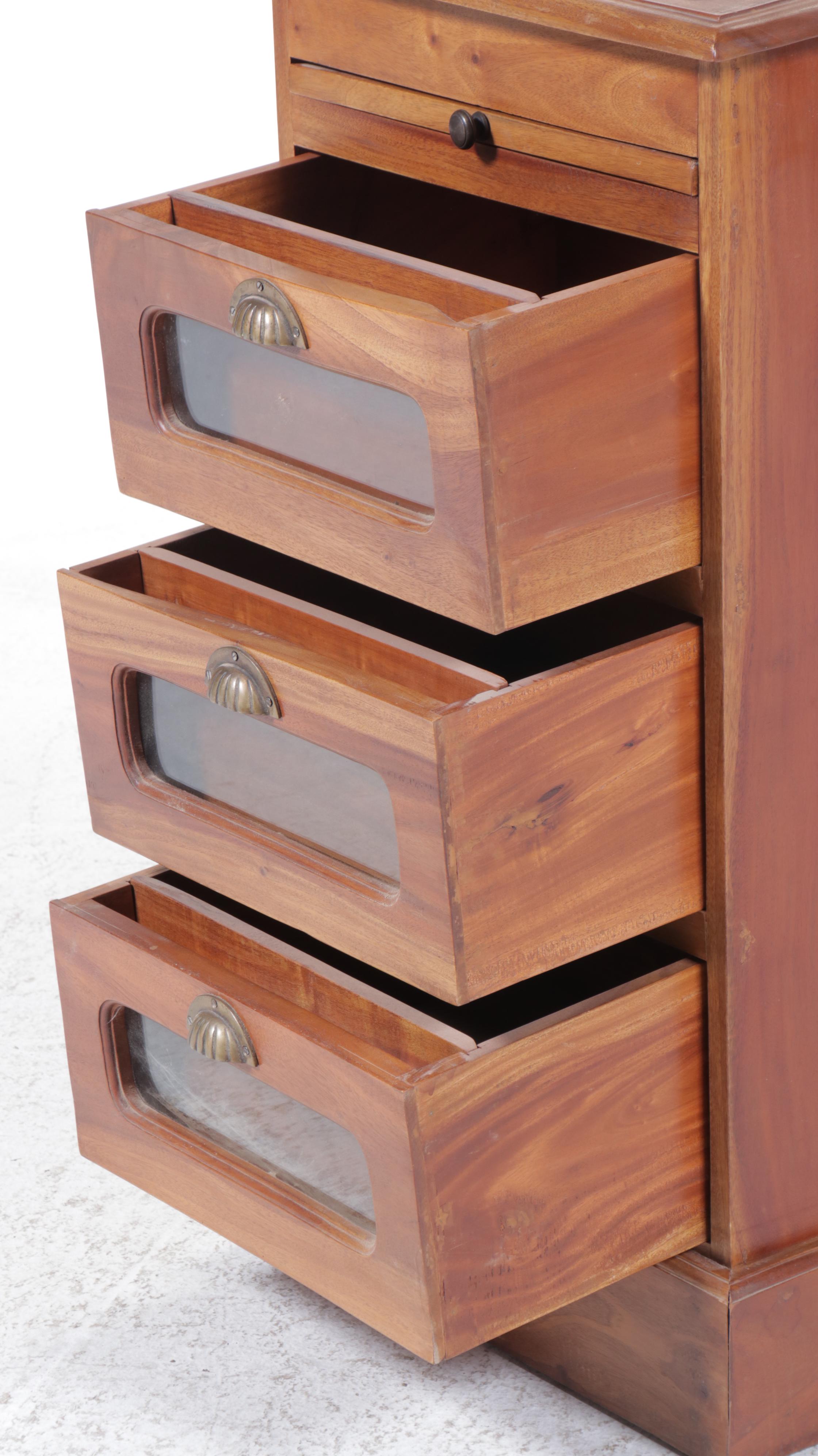 Three-Drawer Haberdasher's Chest with Glass Front Drawers