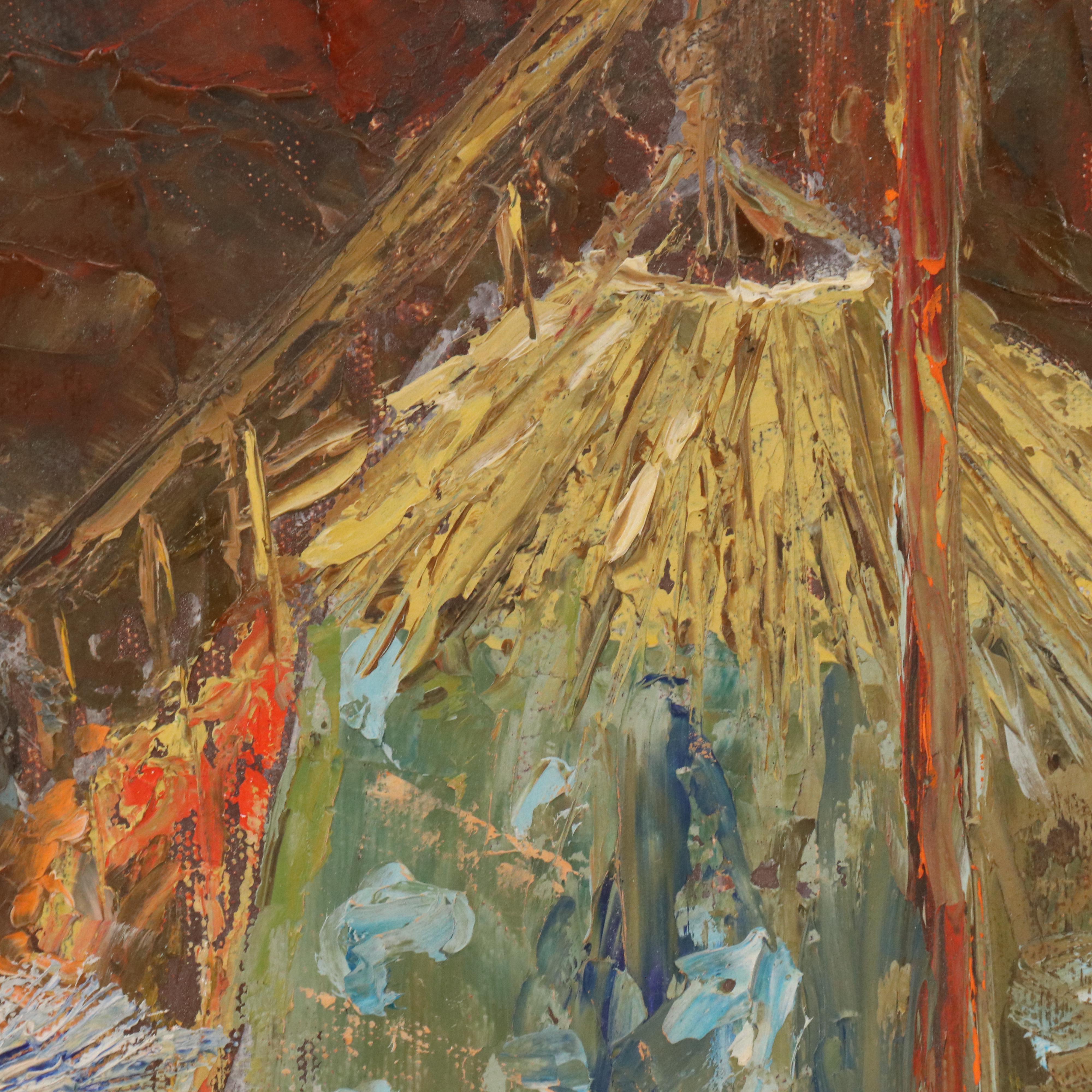 M. Black Impasto Oil Clown Portrait Painting