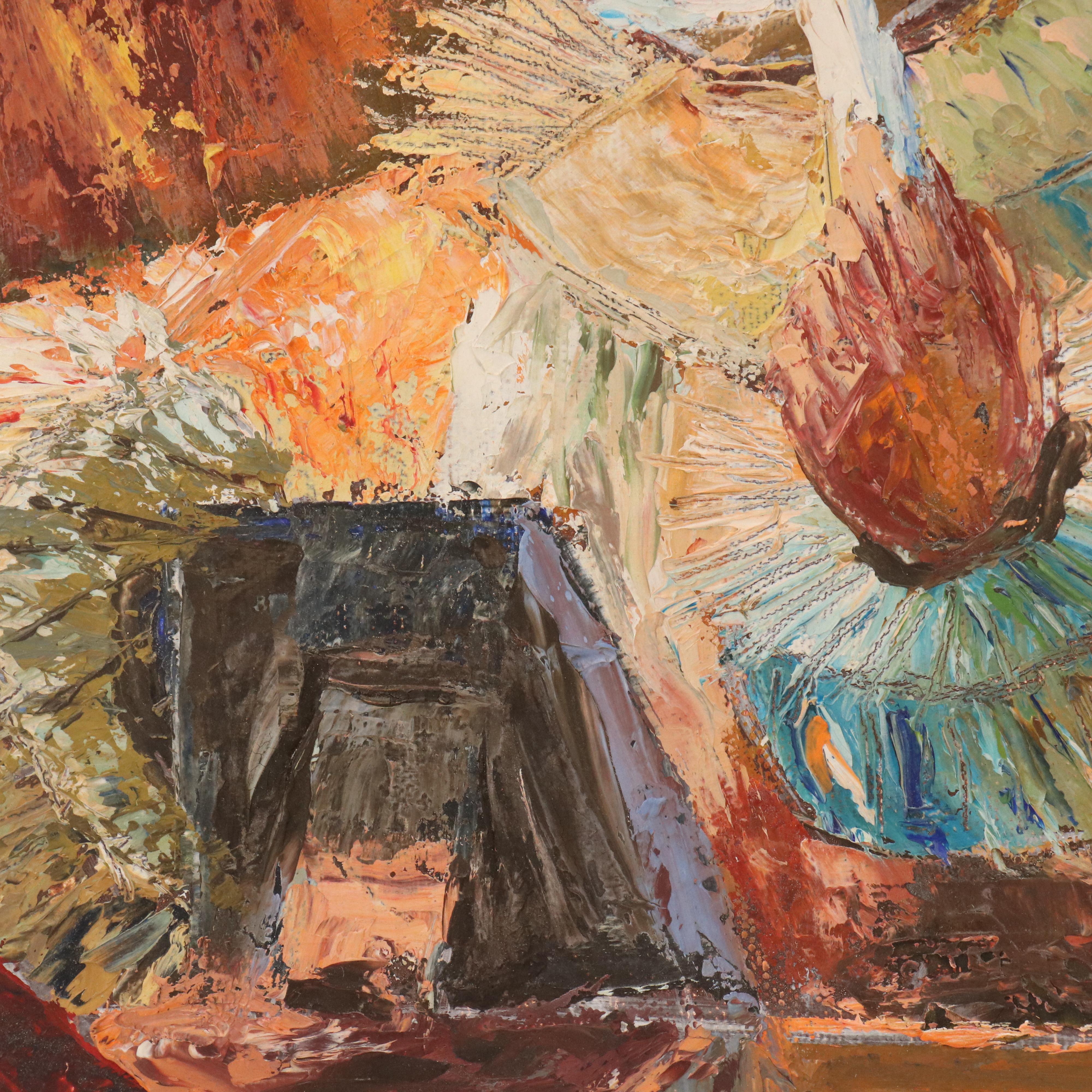 M. Black Impasto Oil Clown Portrait Painting