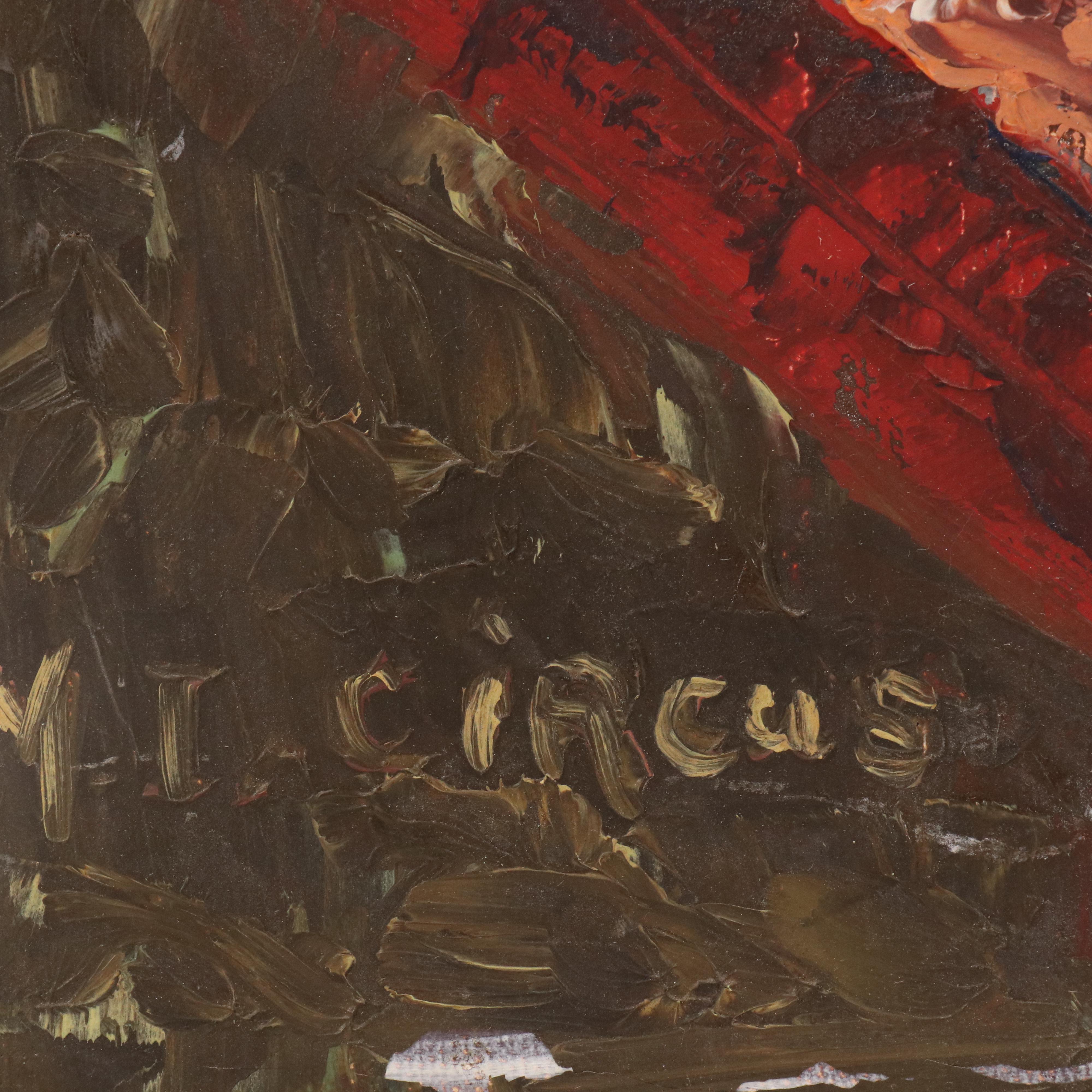 M. Black Impasto Oil Clown Portrait Painting