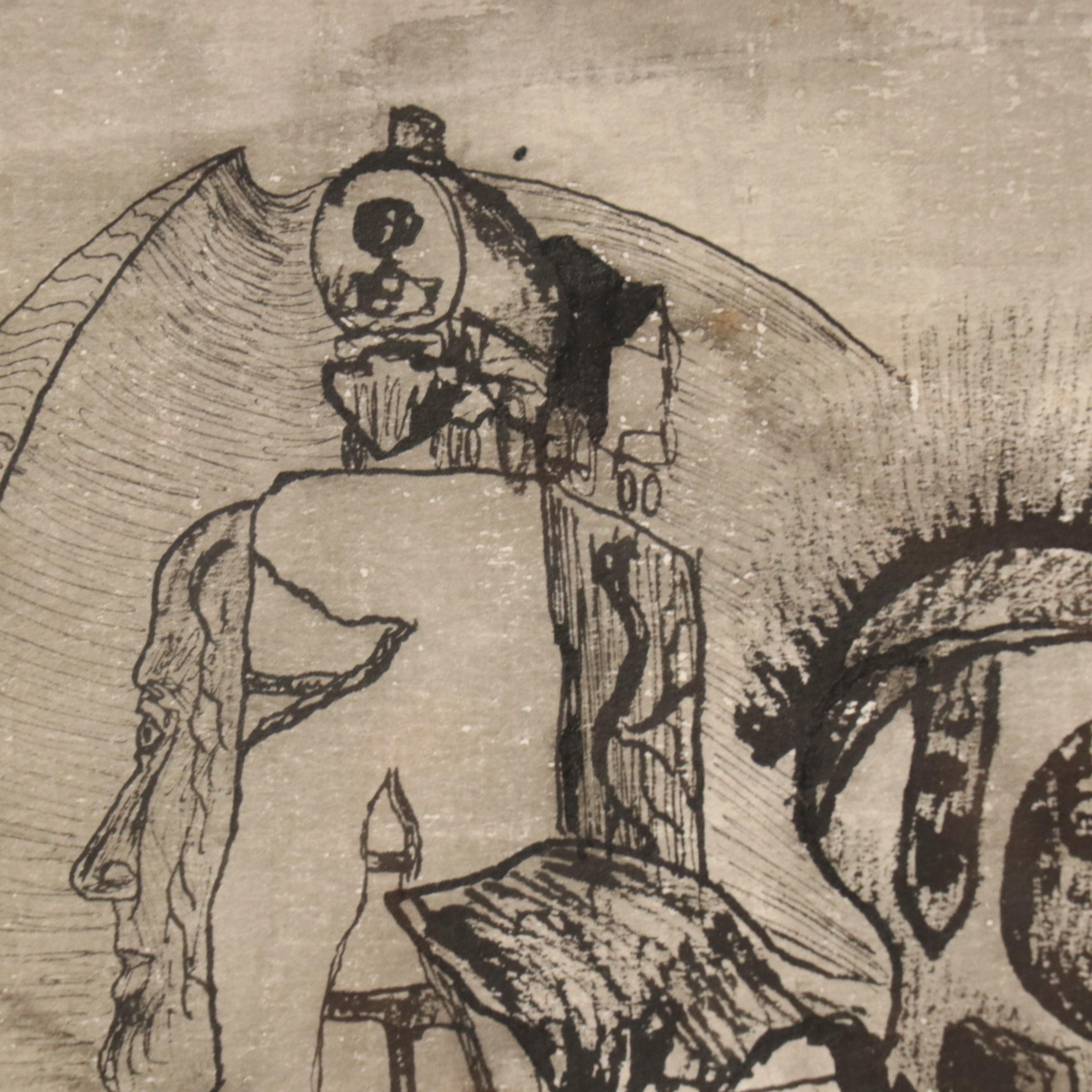 Thomas L. Willis Jr. Surrealist Ink Drawing, 1987