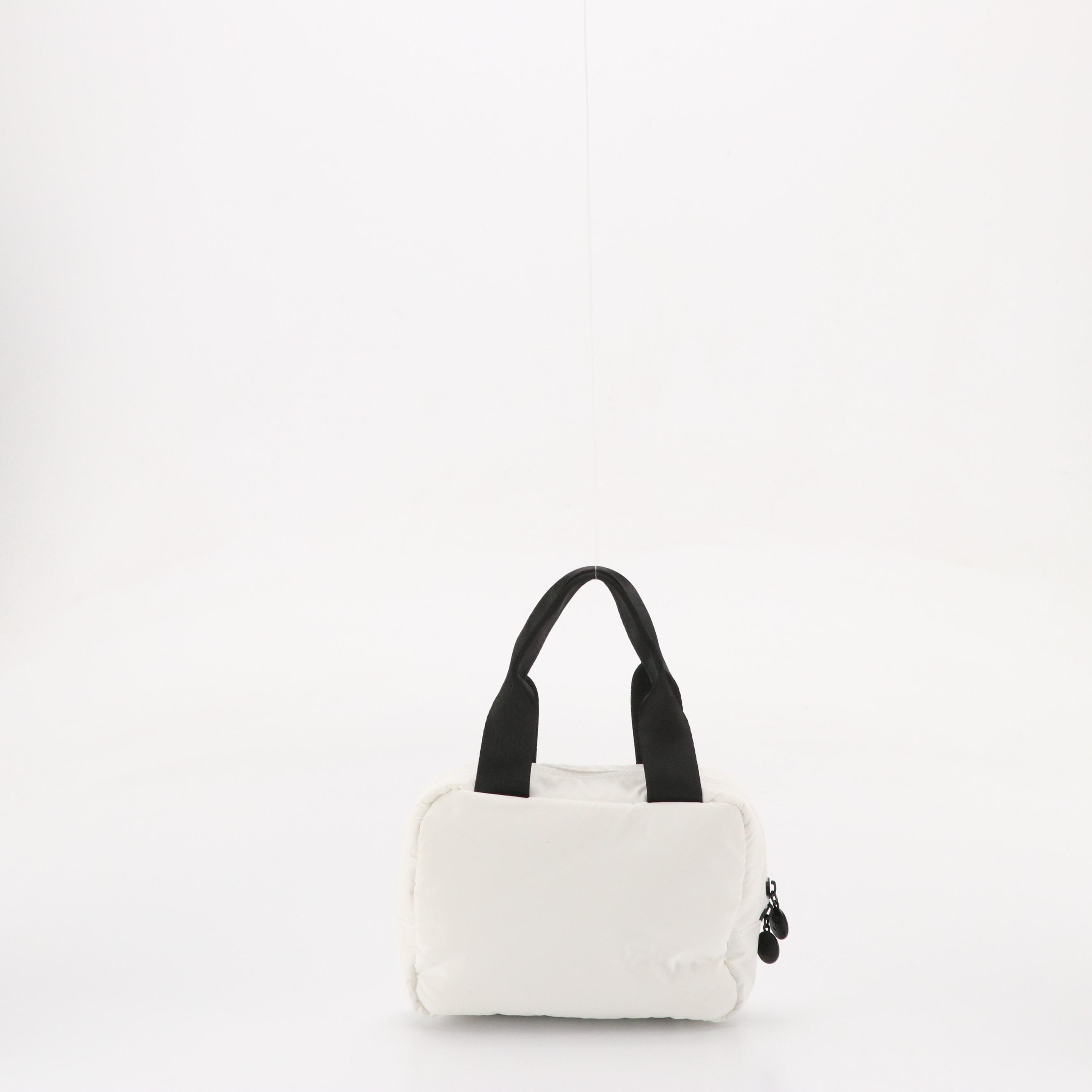 Chanel Parfums Promotional White Puffer Handle Zip Pouch with Camellia Flower