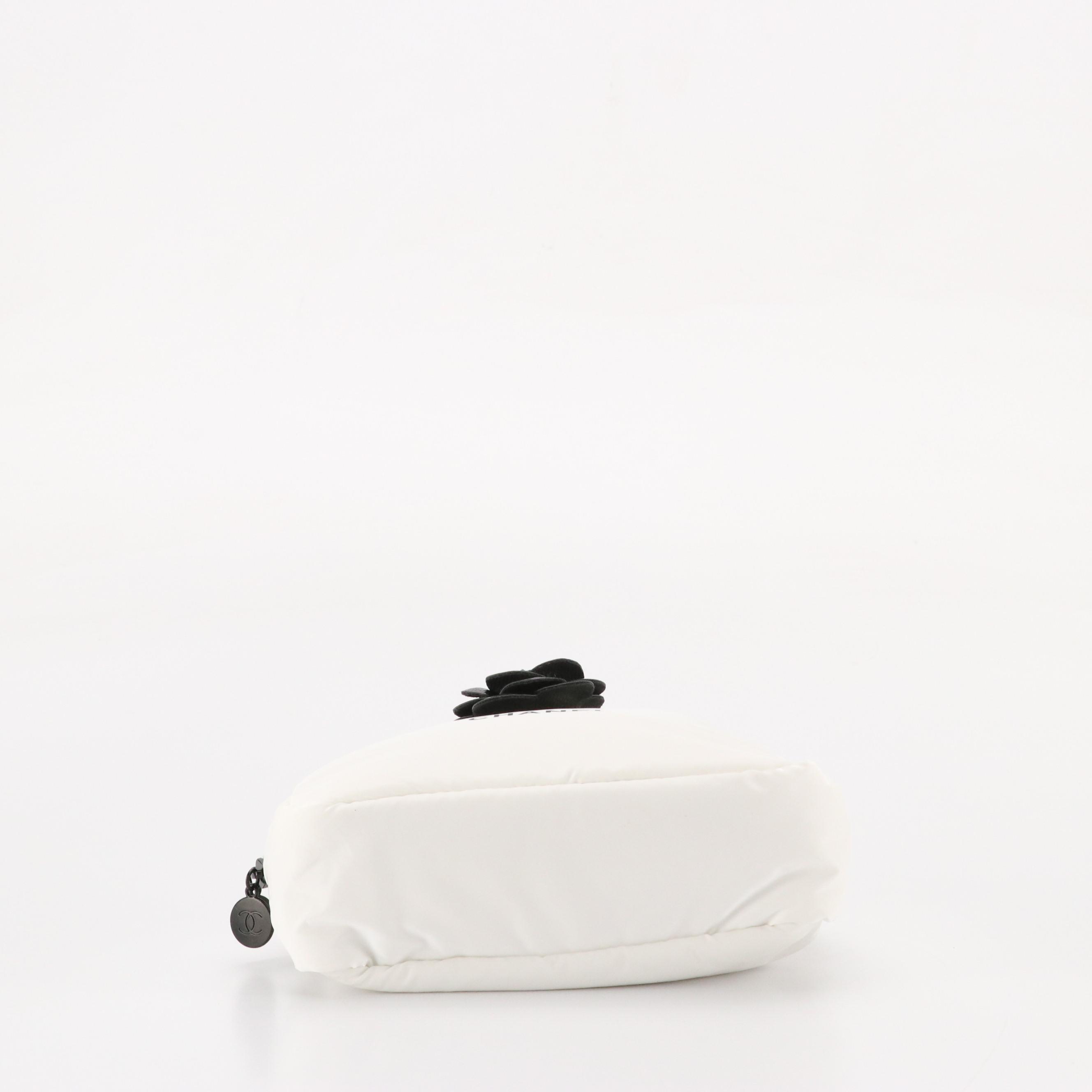 Chanel Parfums Promotional White Puffer Handle Zip Pouch with Camellia Flower