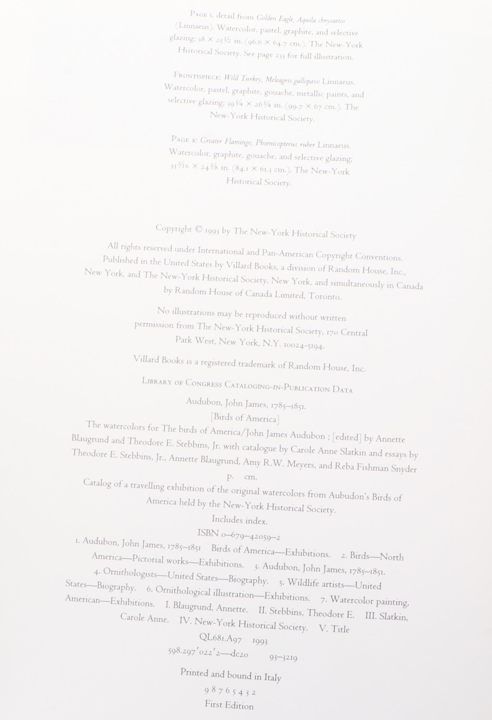 First Edition "John James Audubon: The Watercolors for Birds of America," 1993