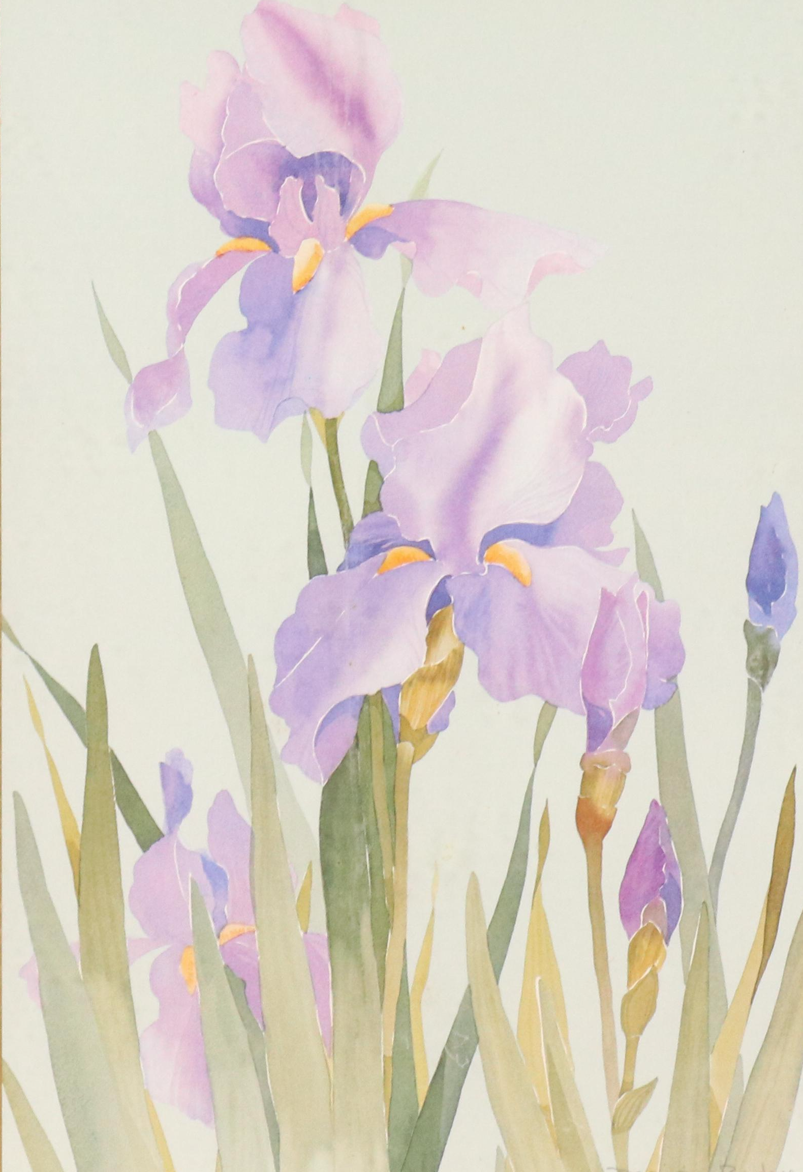 Floral Offset Lithograph "Purple Iris" After Marjorie Renfroe