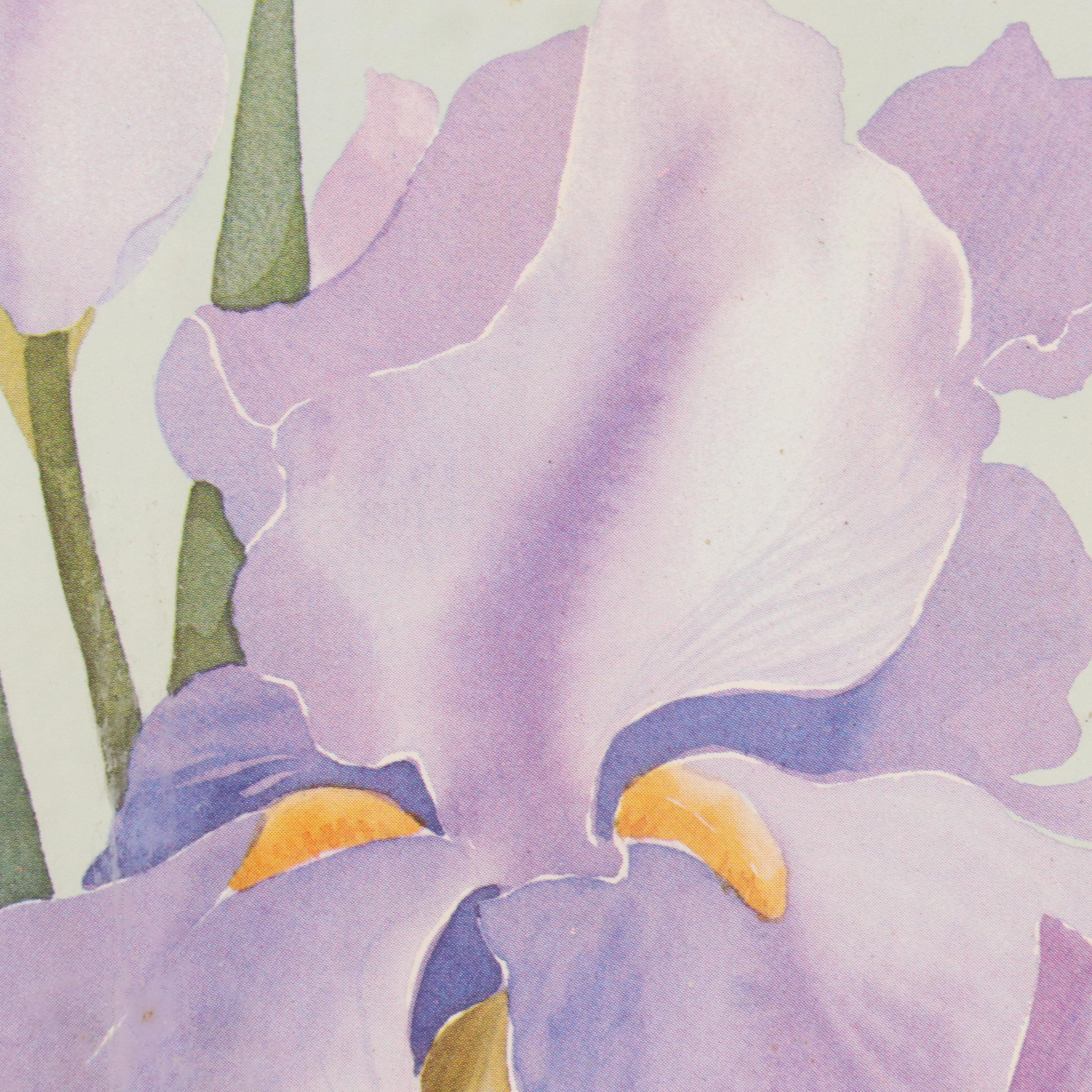 Floral Offset Lithograph "Purple Iris" After Marjorie Renfroe