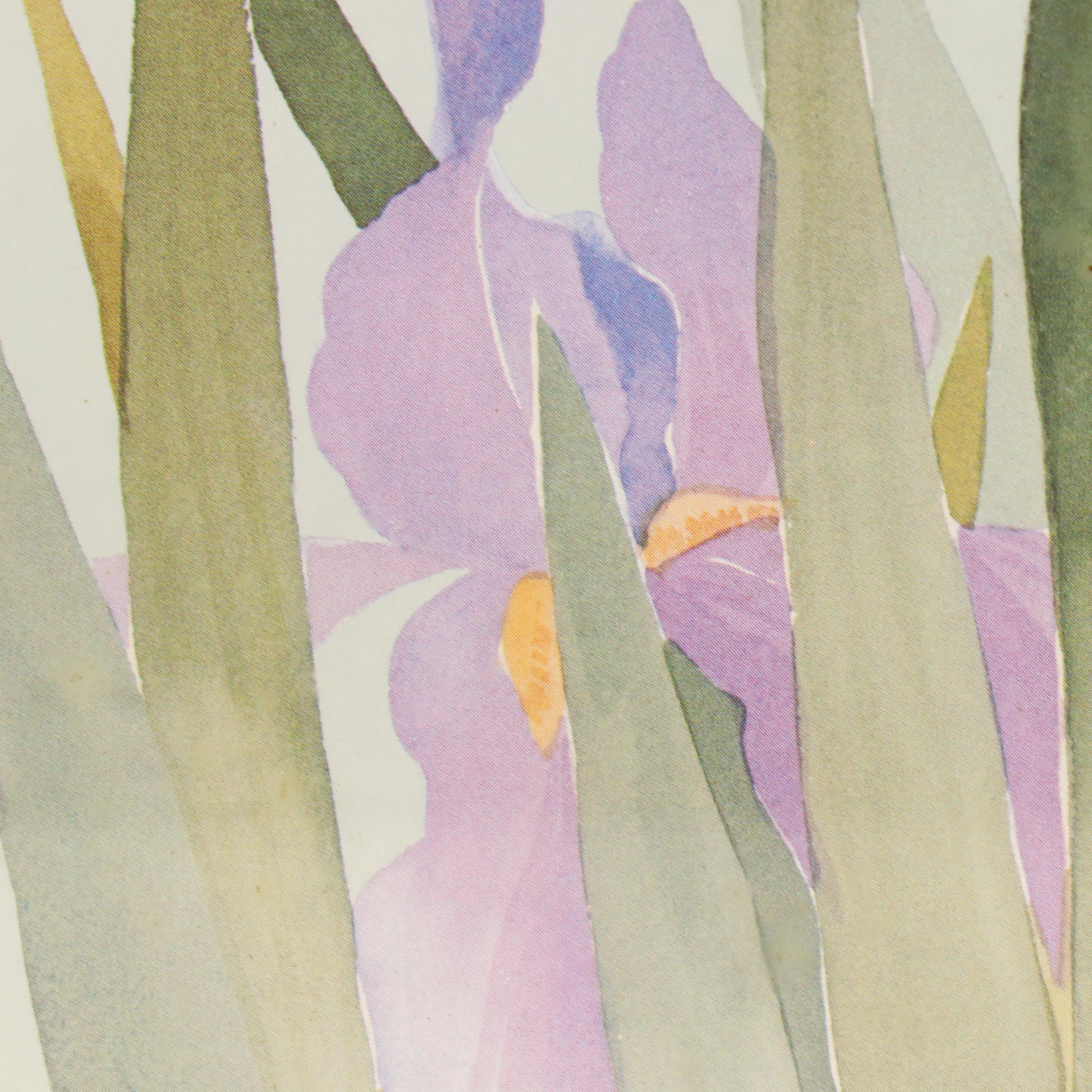 Floral Offset Lithograph "Purple Iris" After Marjorie Renfroe