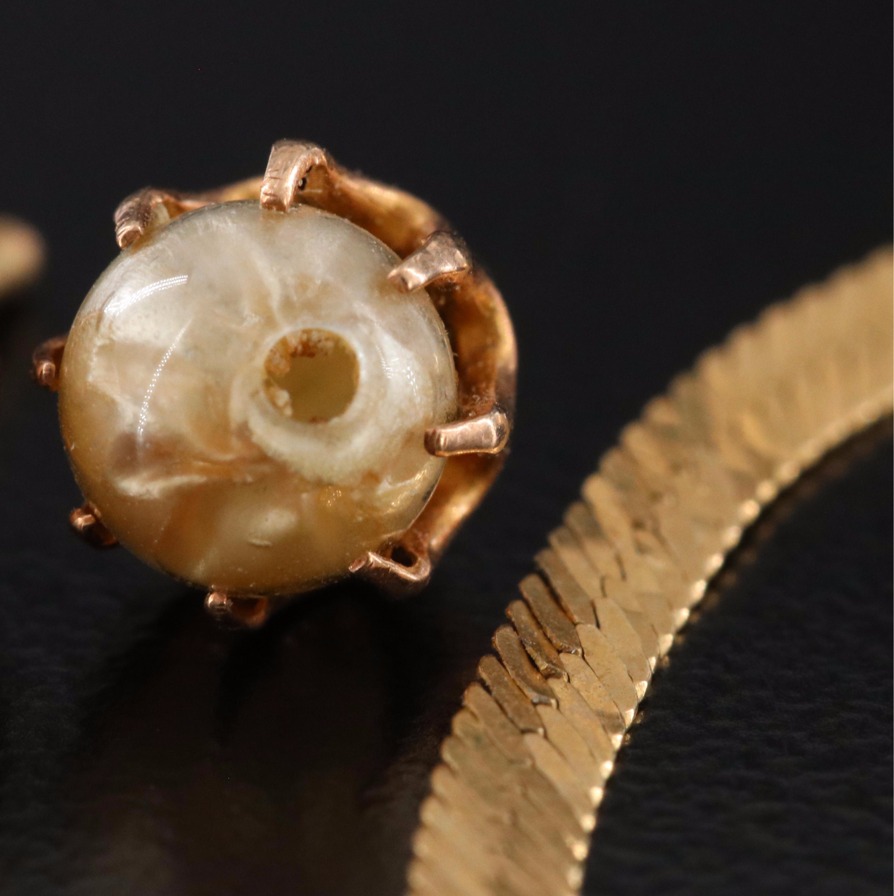 Vintage 10K Faux Pearl Stud Earrings with 14K Scrap