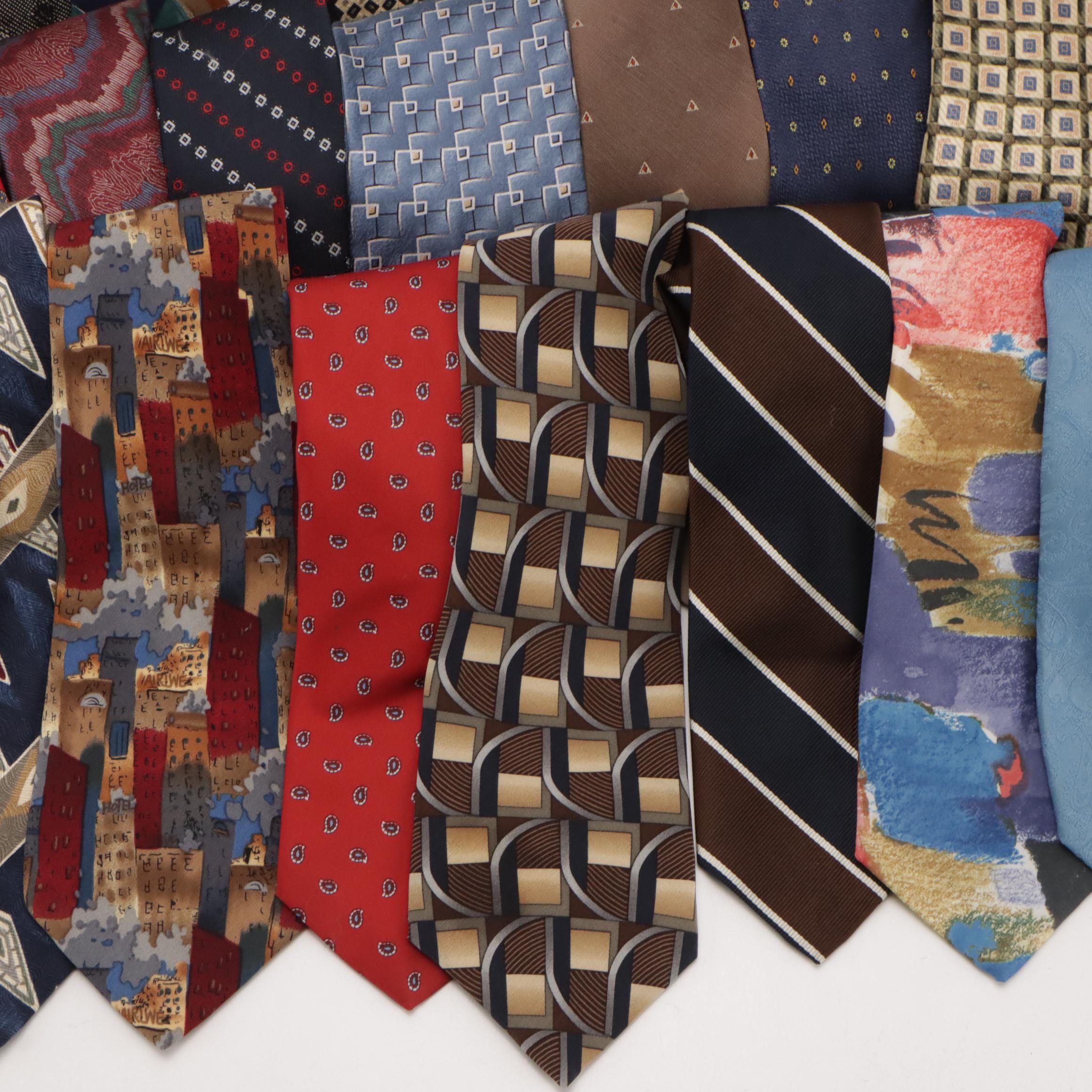 Assorted Silk Printed Neckties by Alviero Martini, Pierre Cardi with More