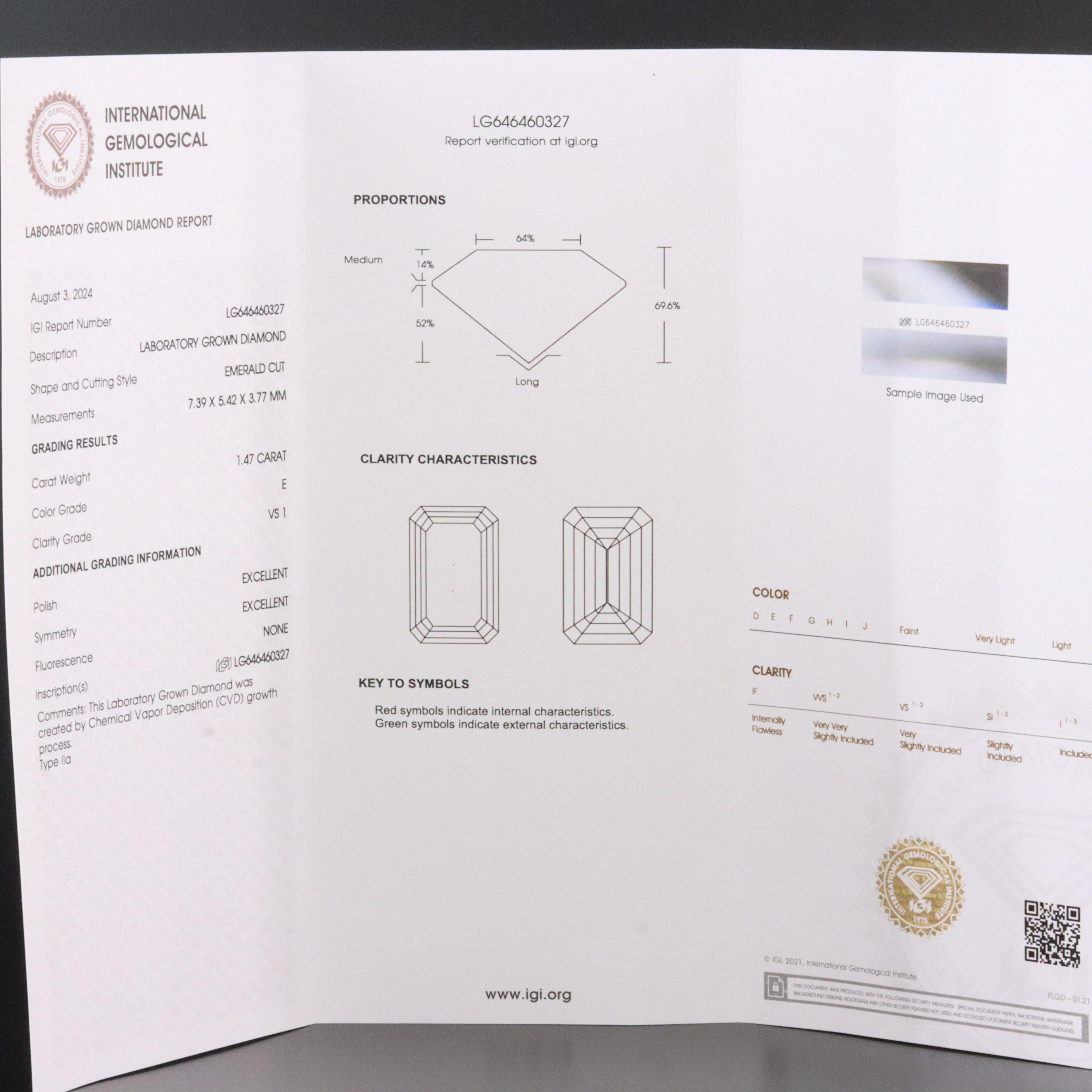 Loose 1.47 CT Lab Grown Diamond with IGI Report