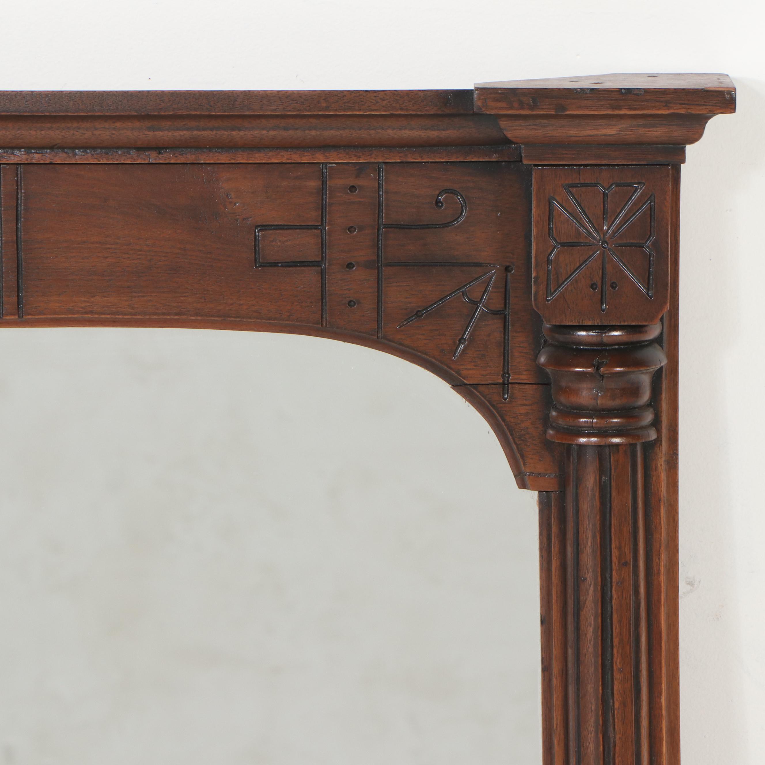 Victorian Eastlake Carved Walnut Framed Overmantel Mirror, Late 19th Century