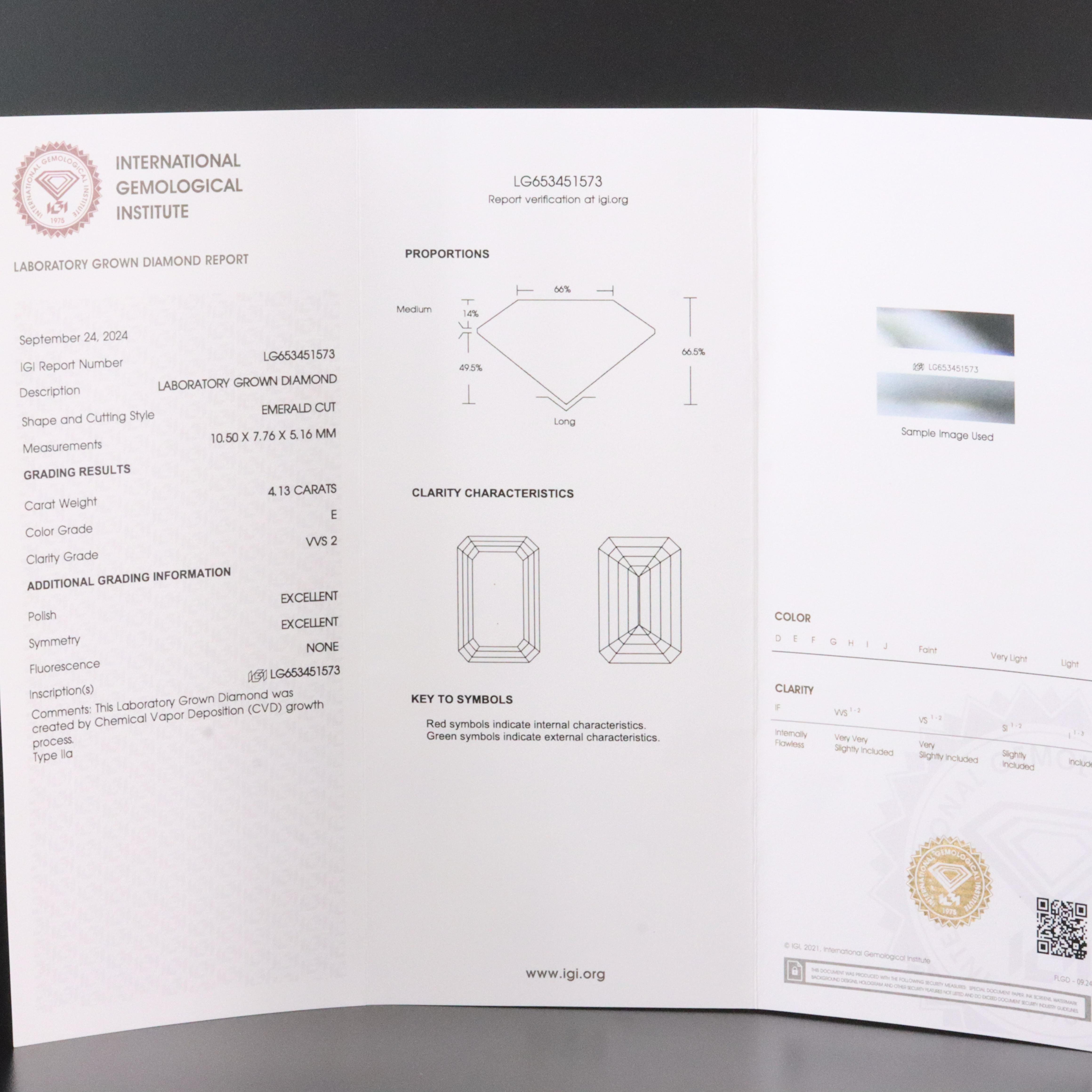 Loose 4.13 CT Lab Grown Diamond with IGI Report
