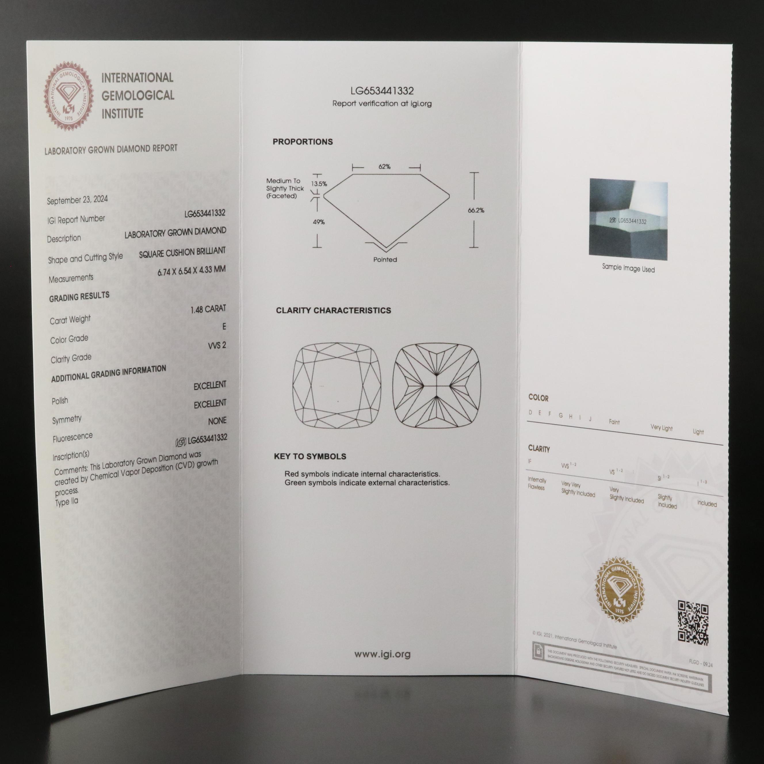 Loose 1.48 CT Lab Grown Diamond with IGI Report