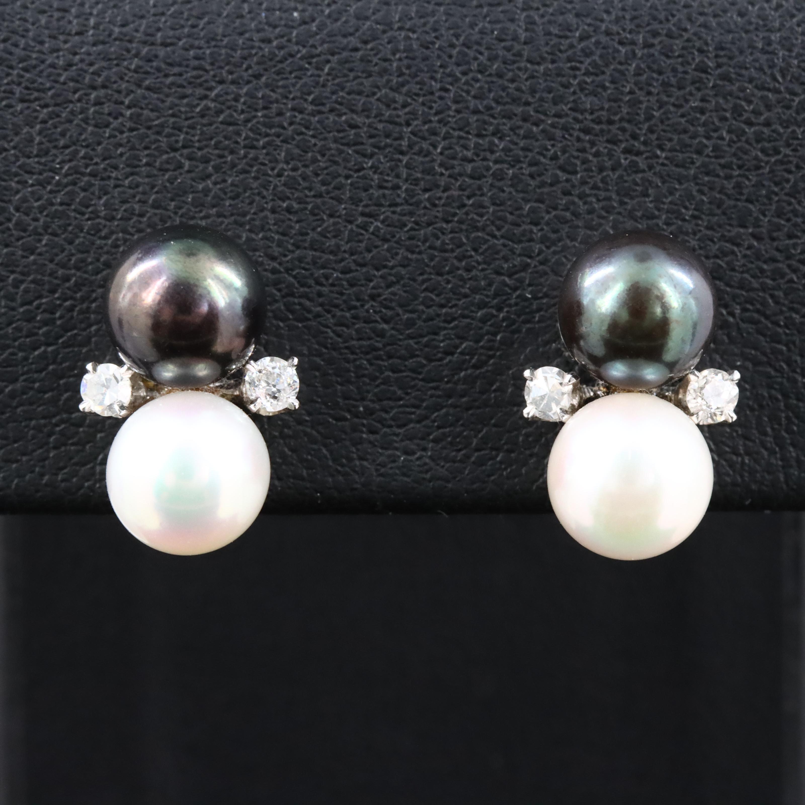 14K Pearl and Diamond Earrings