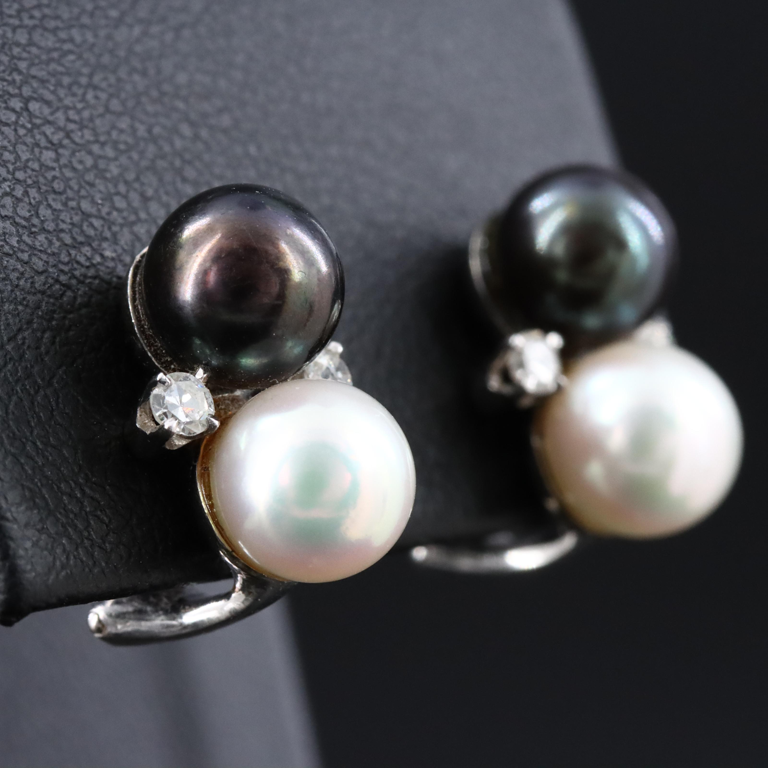 14K Pearl and Diamond Earrings