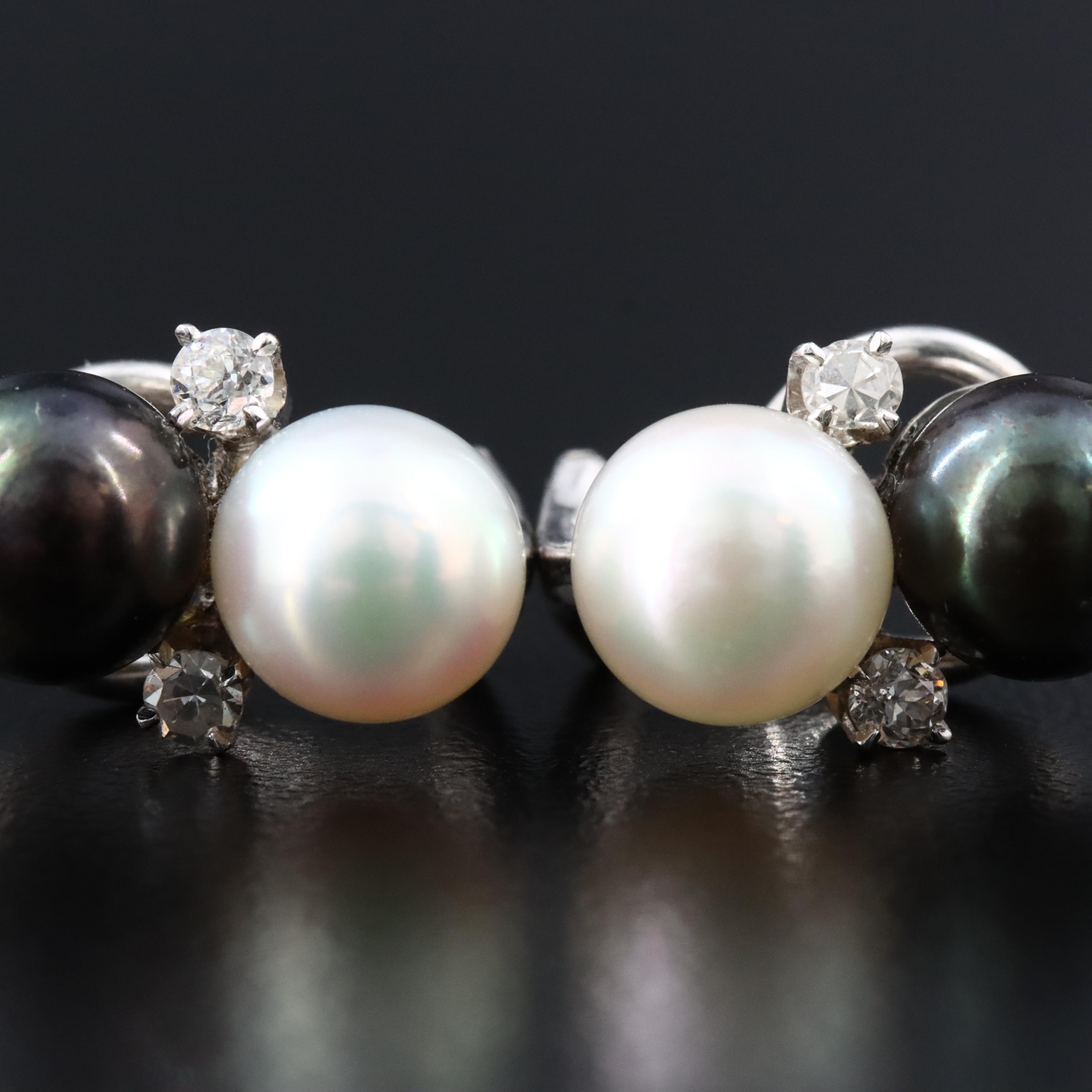 14K Pearl and Diamond Earrings