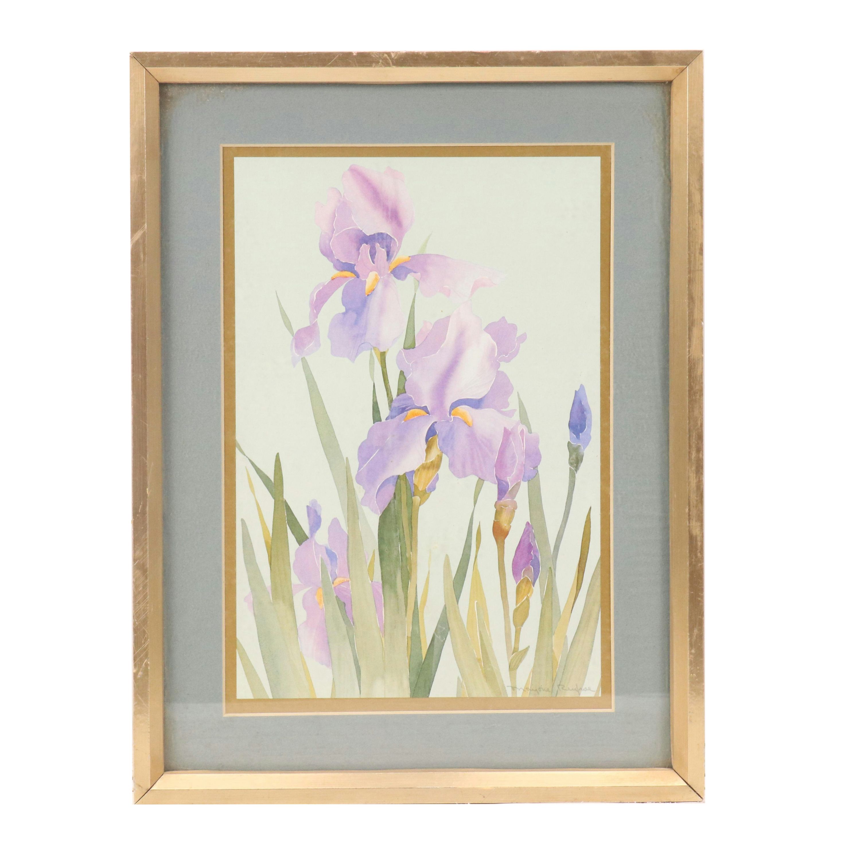 Floral Offset Lithograph "Purple Iris" After Marjorie Renfroe