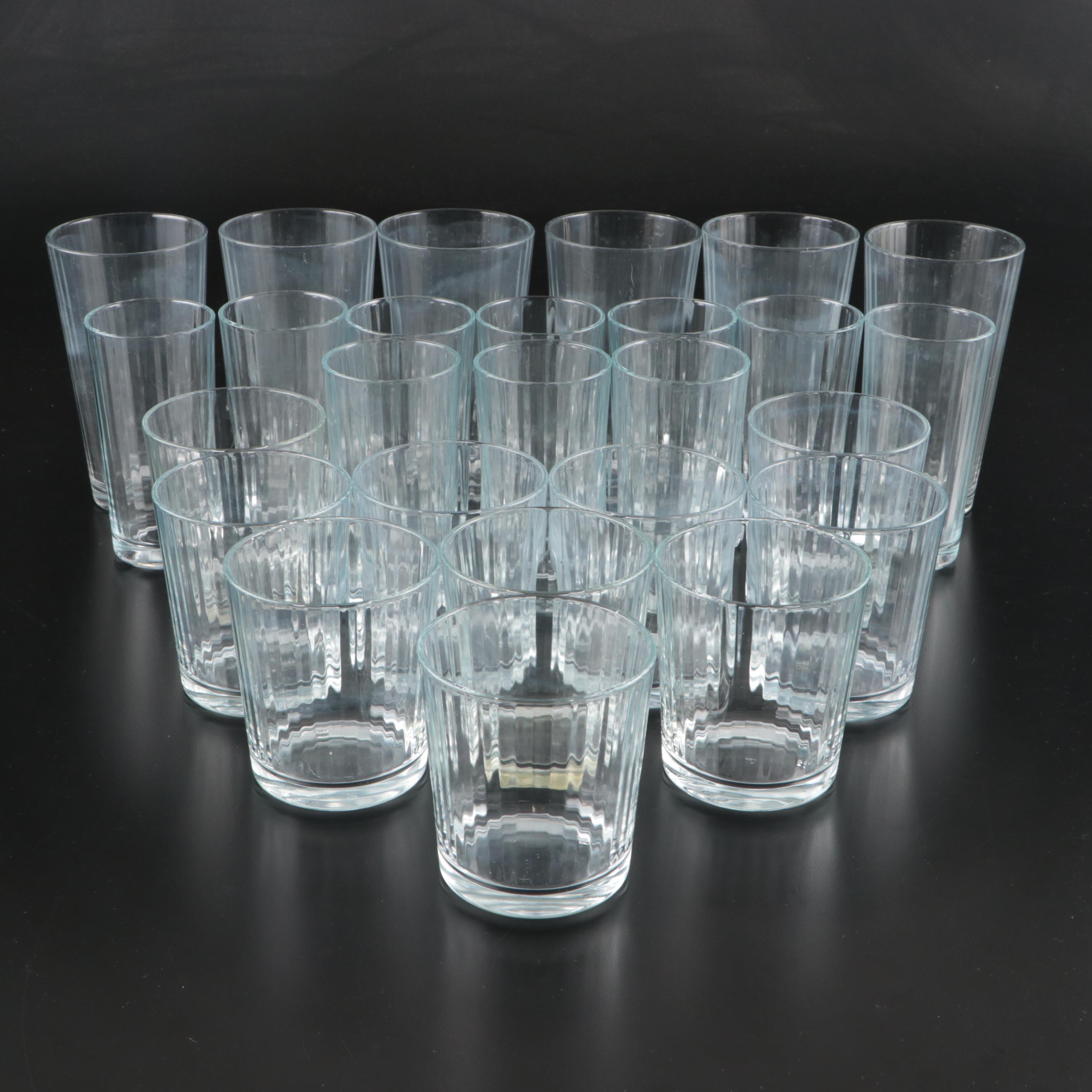 Ribbed Clear Glass Pint and Cocktail Glasses