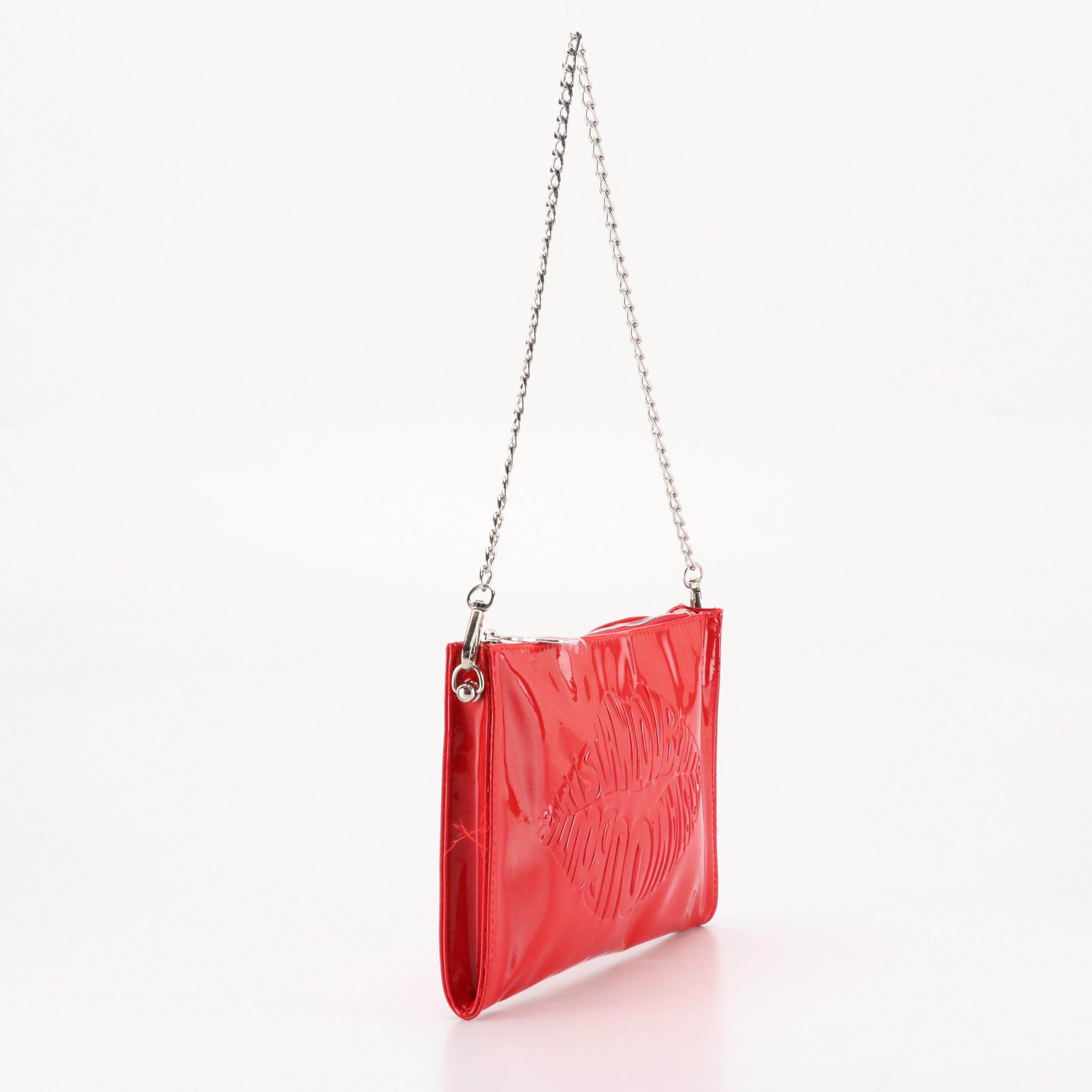 Christian Louboutin Zip Pouch Crossbody Bag in Red Faux-Patent Leather