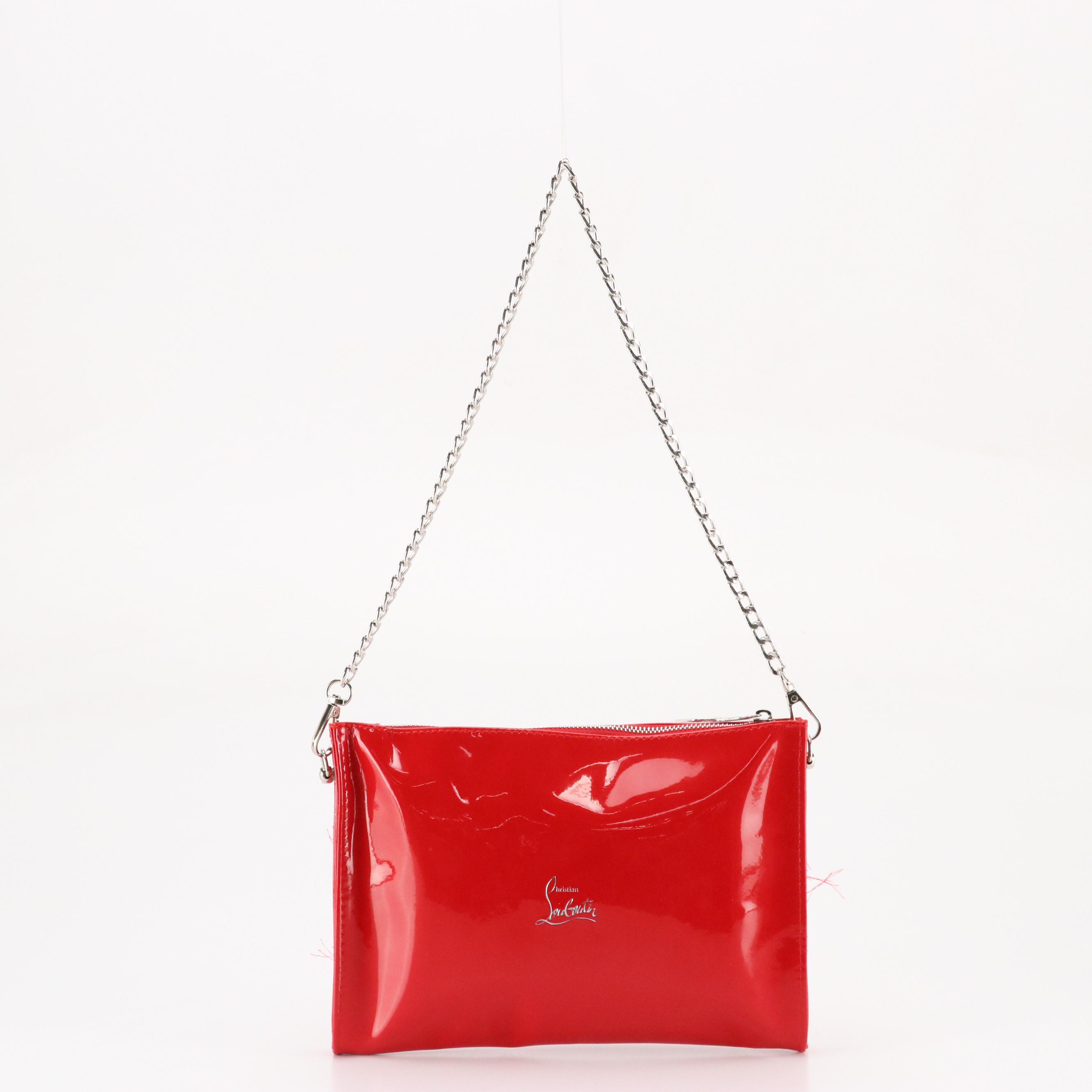 Christian Louboutin Zip Pouch Crossbody Bag in Red Faux-Patent Leather