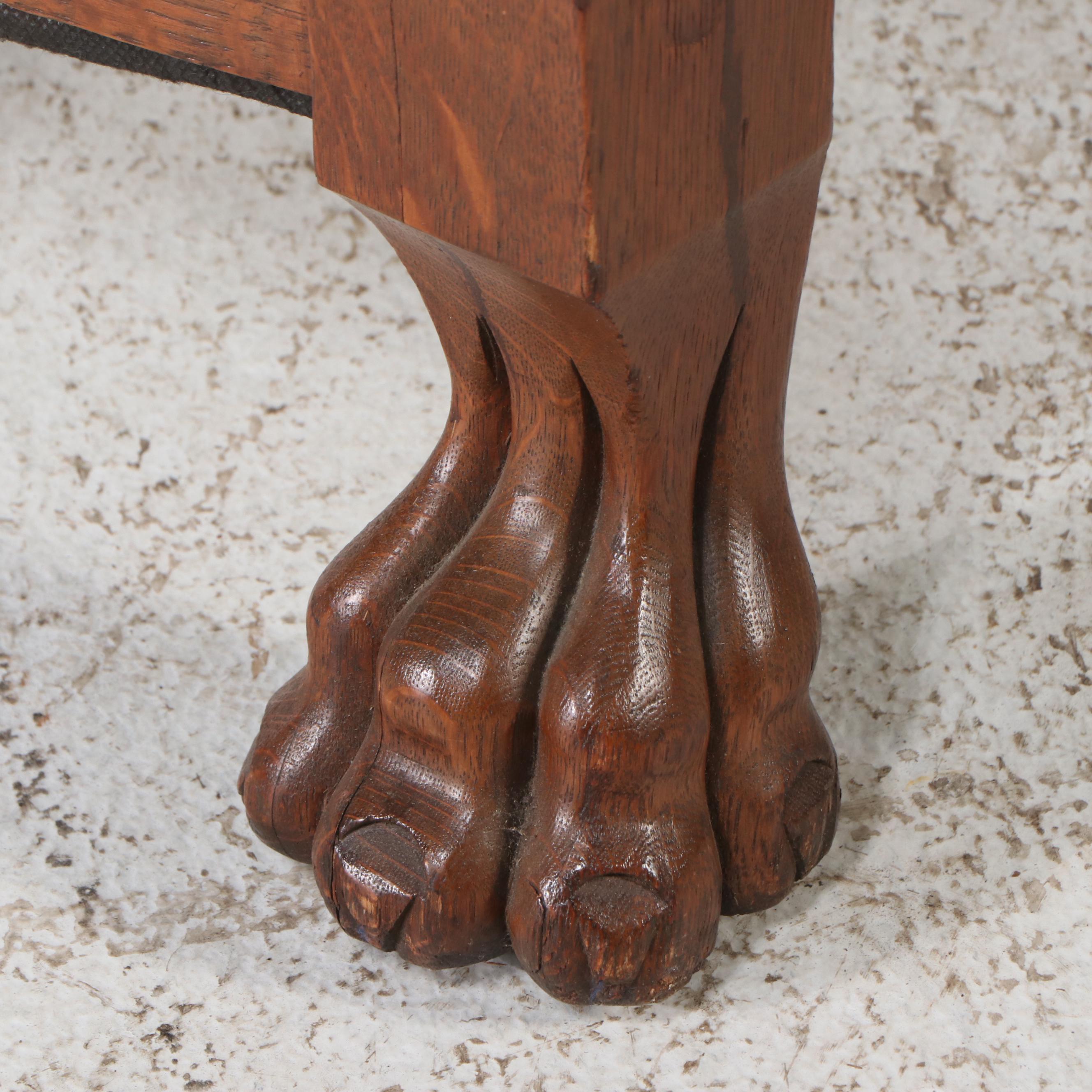 Empire Style Button-Tufted Upholstered Carved Walnut Armchair with Paw Feet