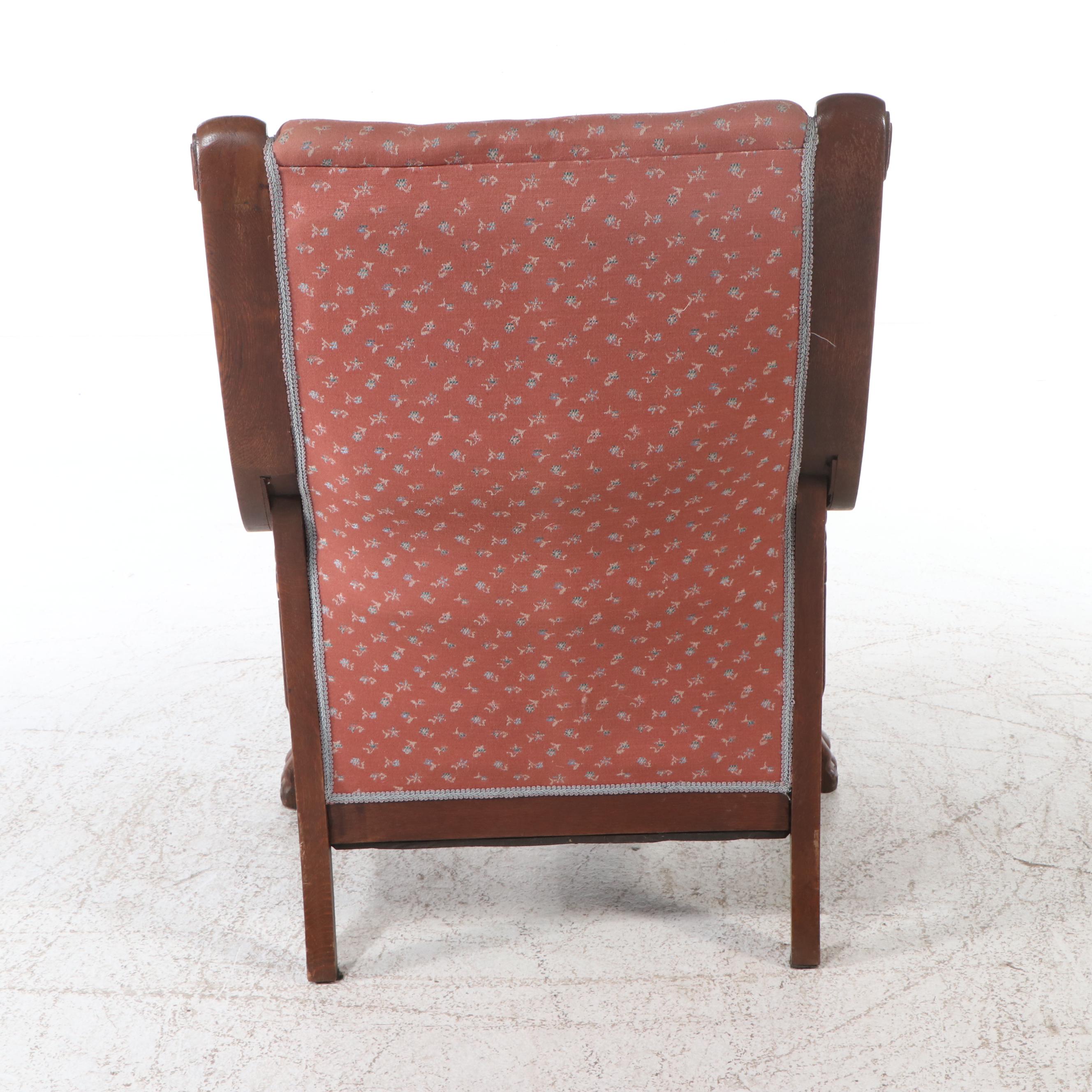 Empire Style Button-Tufted Upholstered Carved Walnut Armchair with Paw Feet