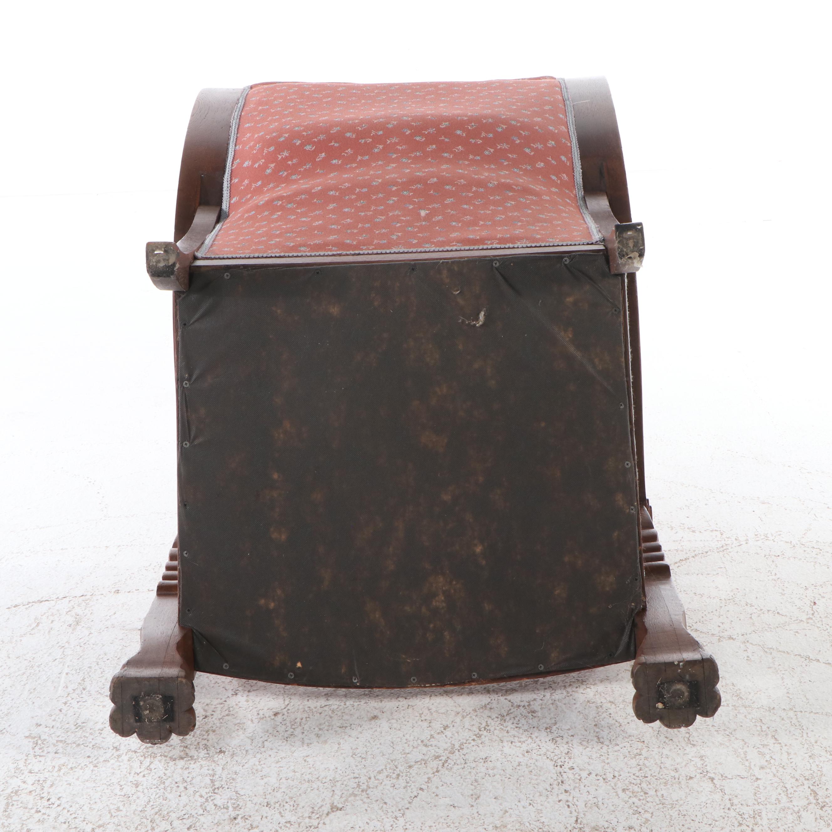 Empire Style Button-Tufted Upholstered Carved Walnut Armchair with Paw Feet