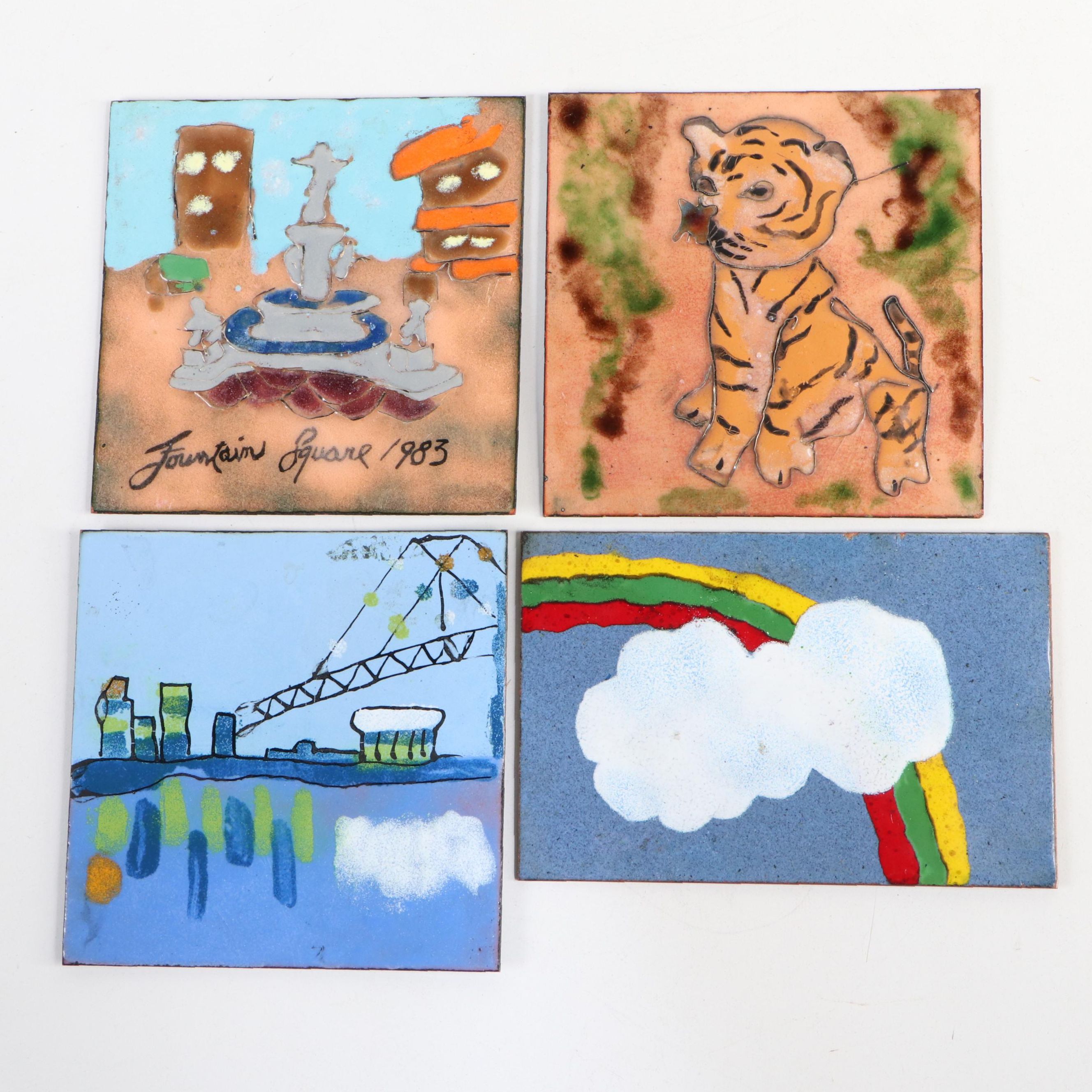 Enamel Paintings on Copper, Late 20th Century