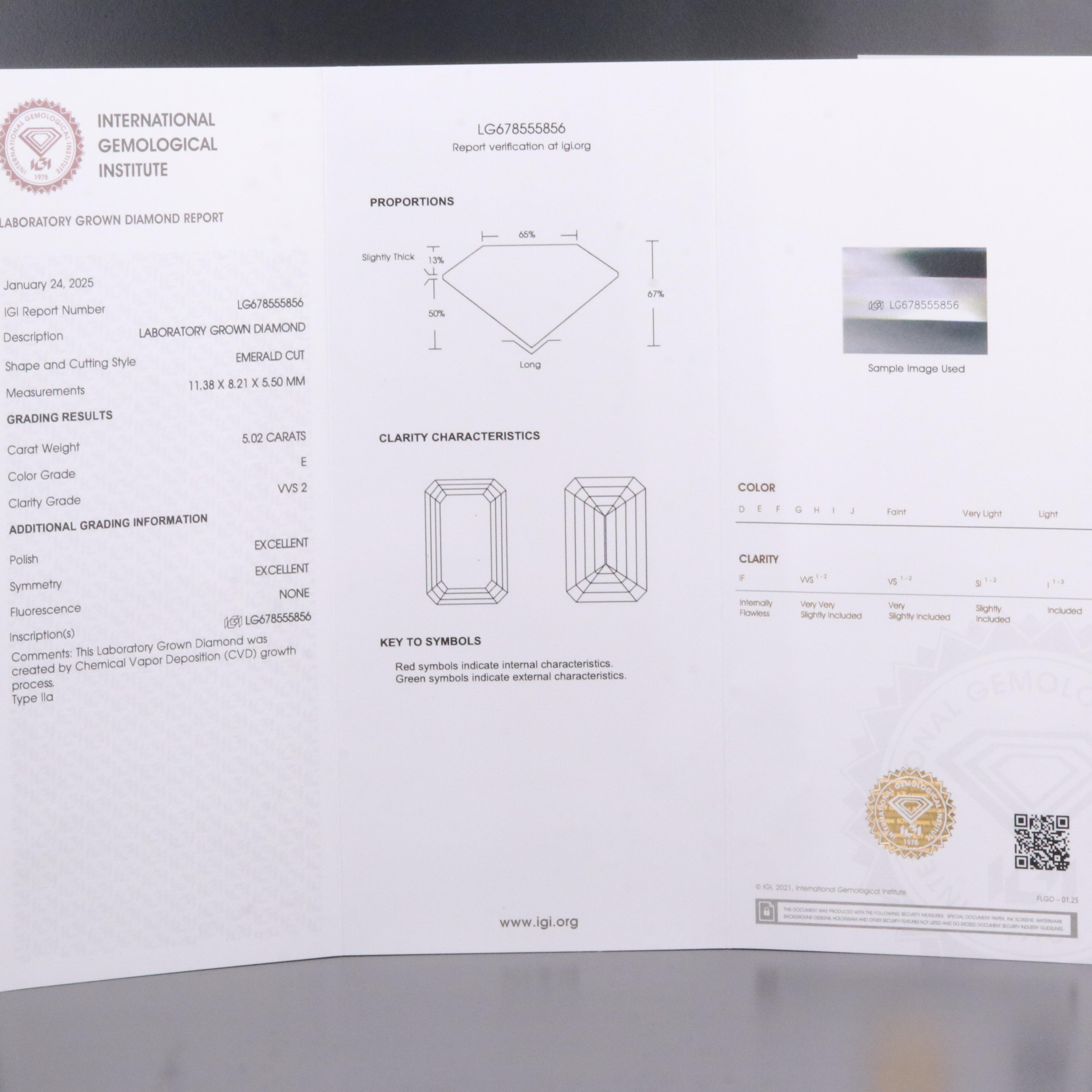 Loose 5.02 CT Lab Grown Diamond with IGI Report