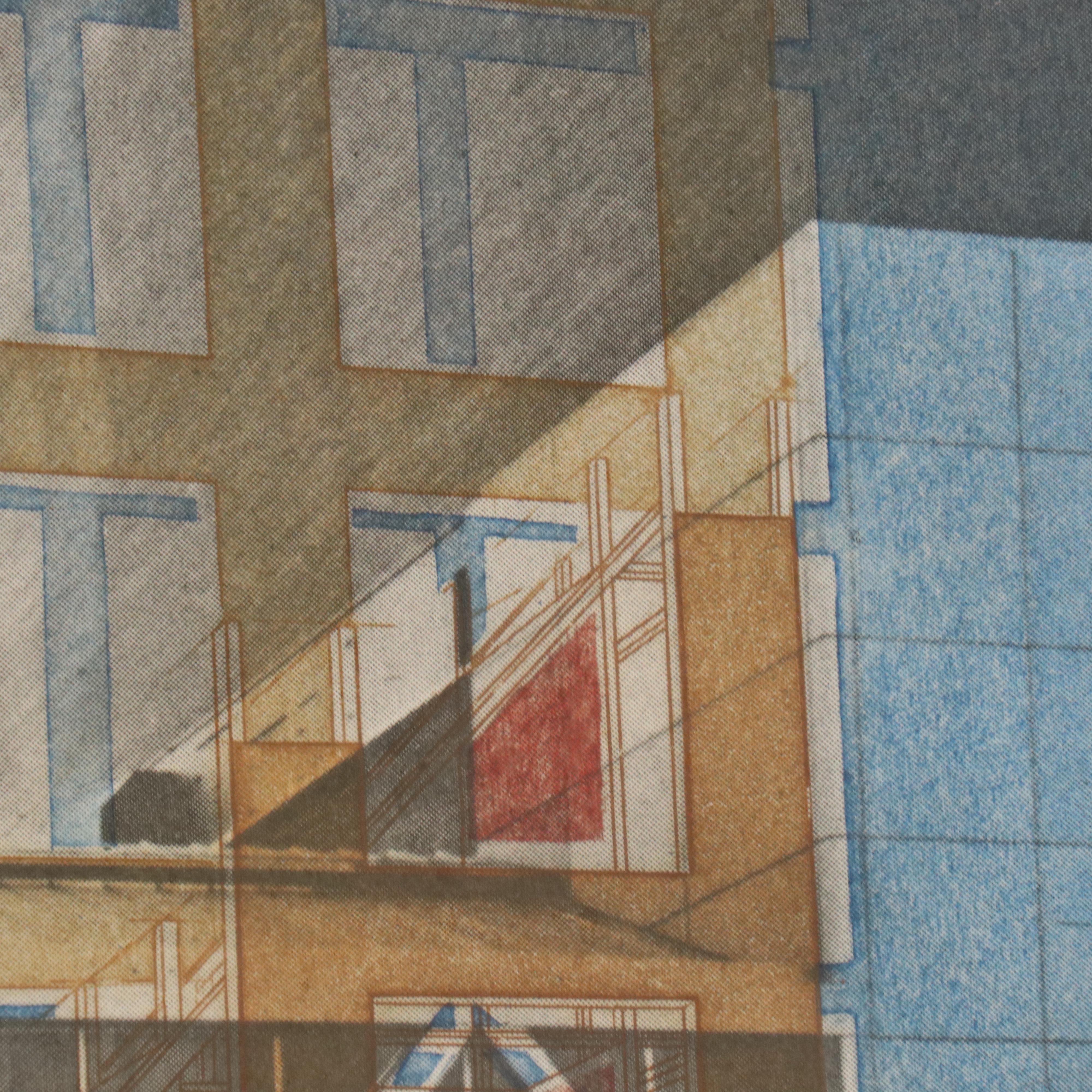 Mel Charney Architectural Aquatint Etching "A Chicago Construction"