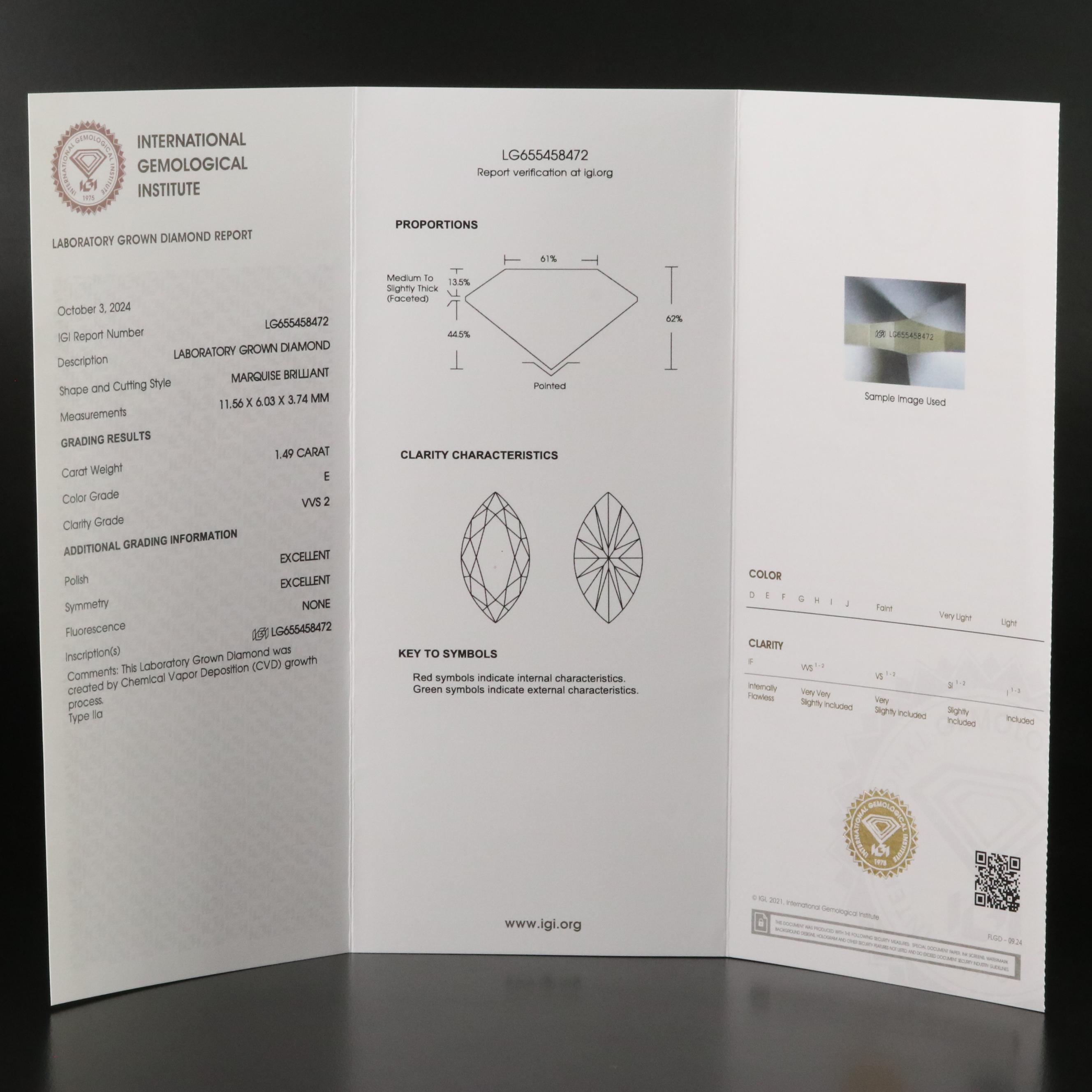 Loose 1.49 CT Lab Grown Diamond with IGI Report