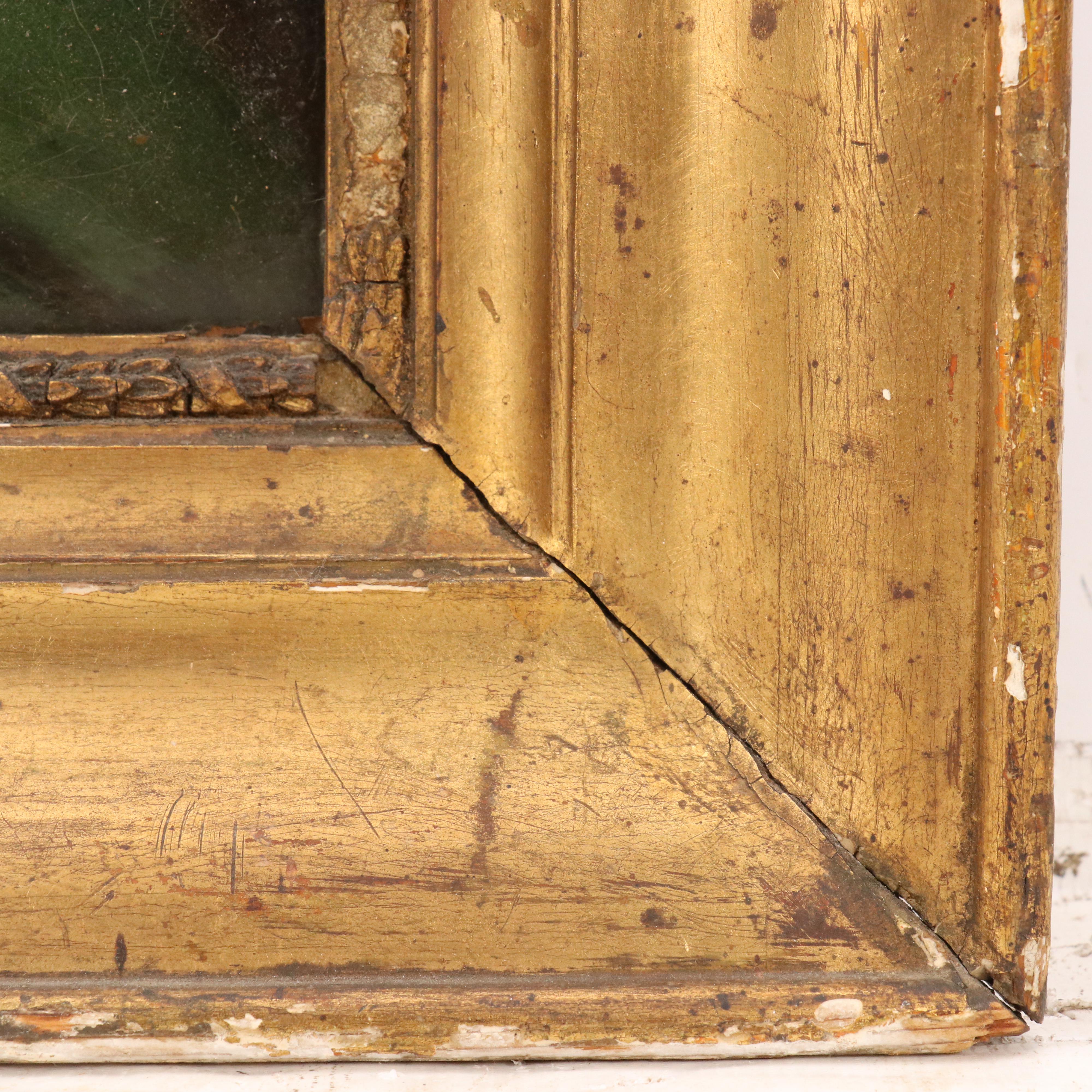 Portrait Oil Painting of Woman in Green Dress, Mid-19th Century