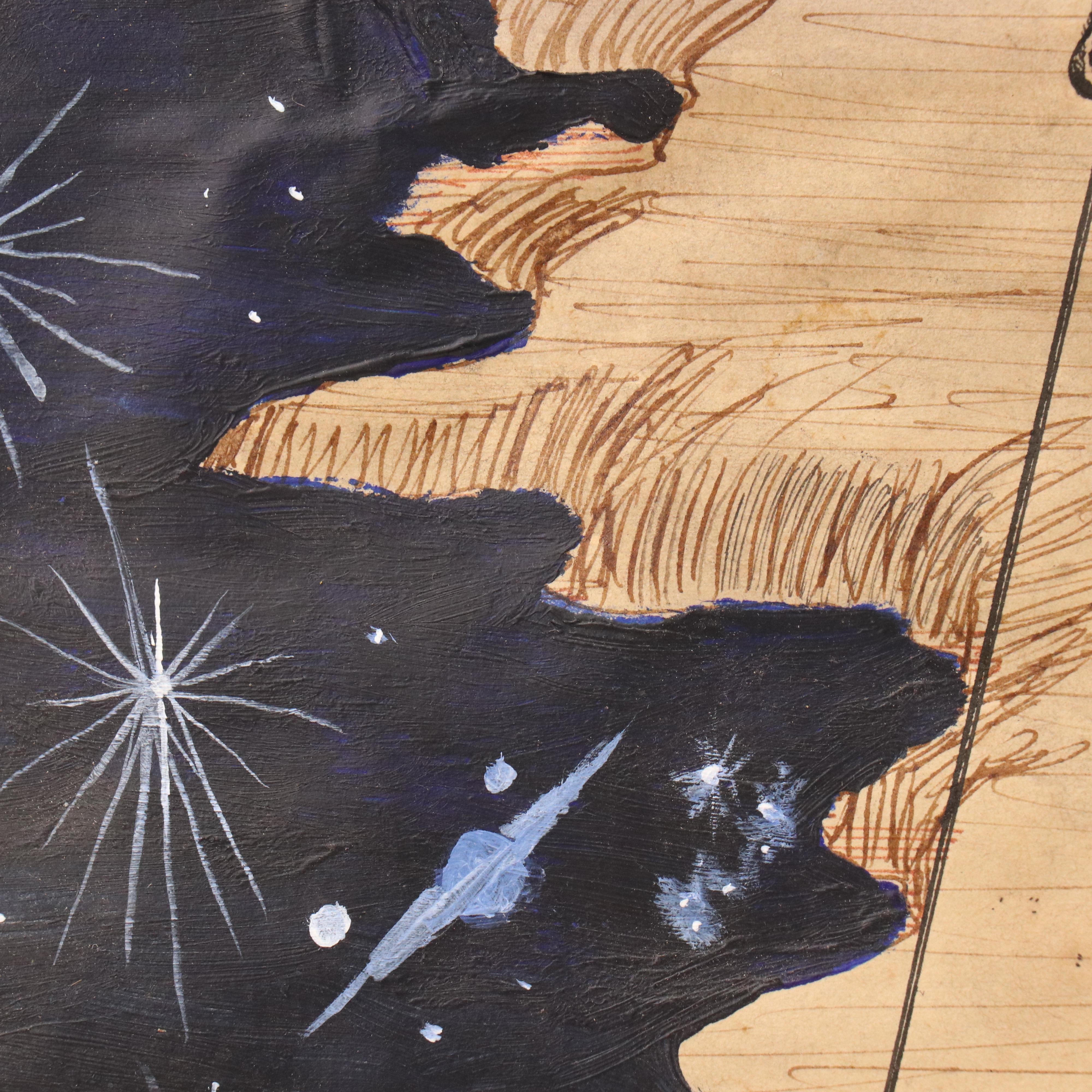 Thomas L. Willis Jr. Surrealist Mixed Media Drawing, 1969