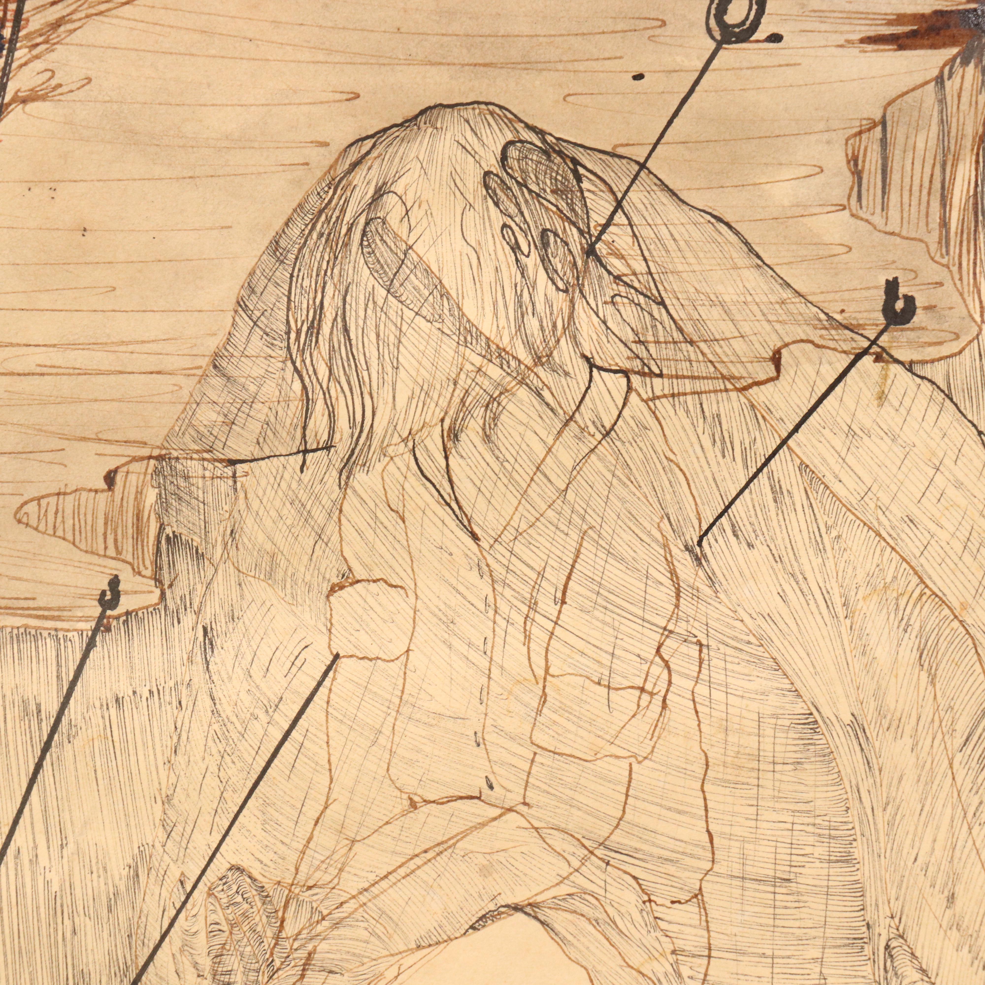 Thomas L. Willis Jr. Surrealist Mixed Media Drawing, 1969