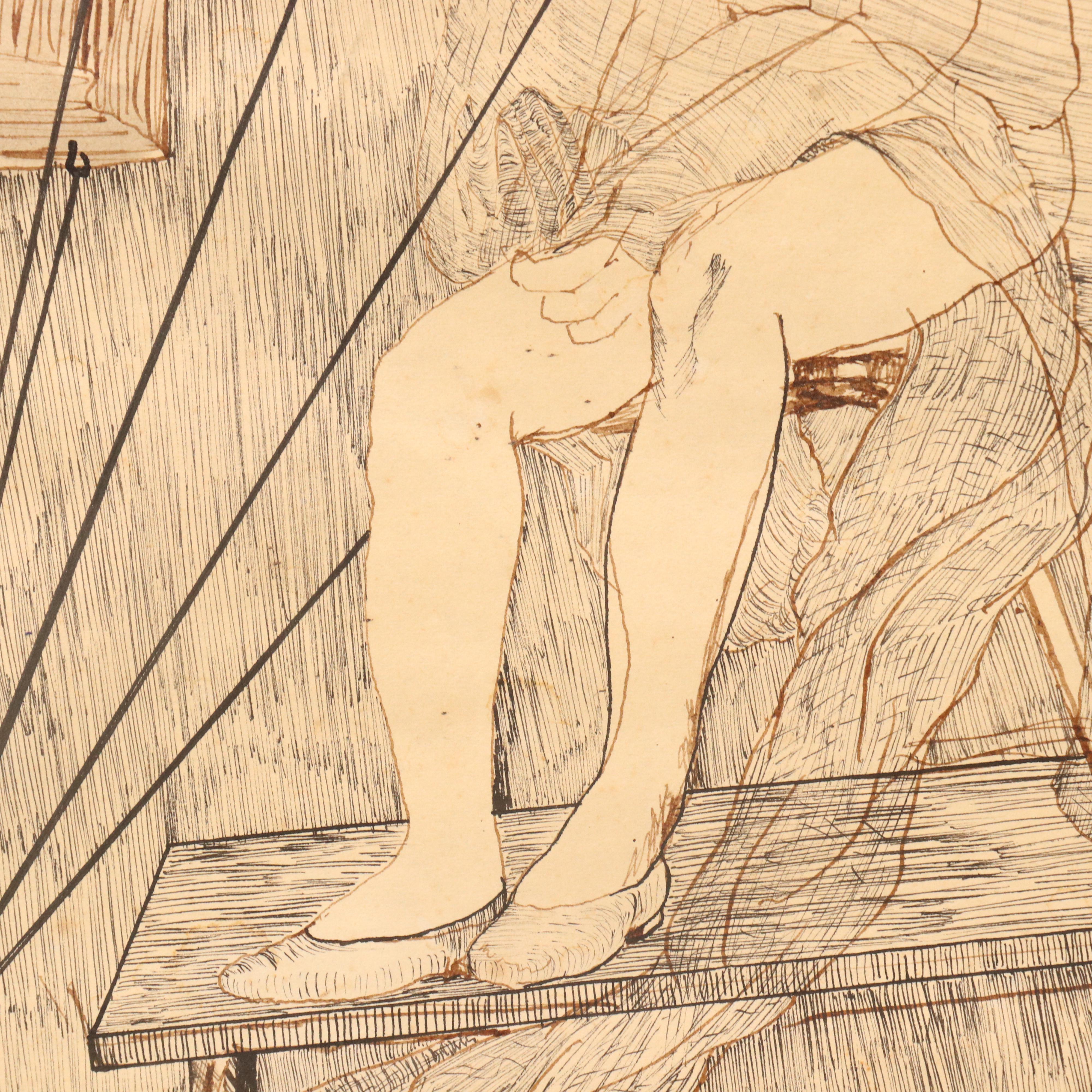 Thomas L. Willis Jr. Surrealist Mixed Media Drawing, 1969