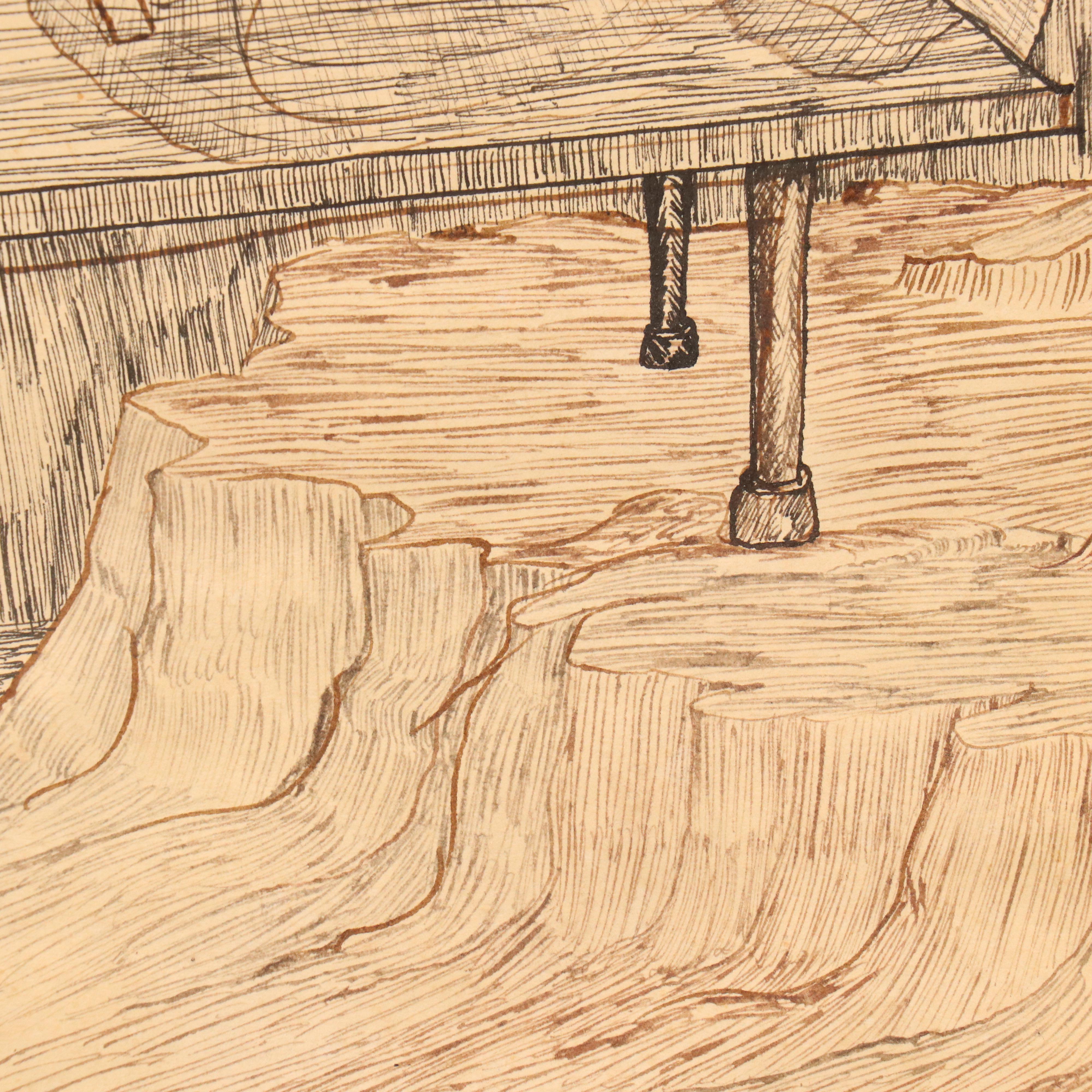 Thomas L. Willis Jr. Surrealist Mixed Media Drawing, 1969