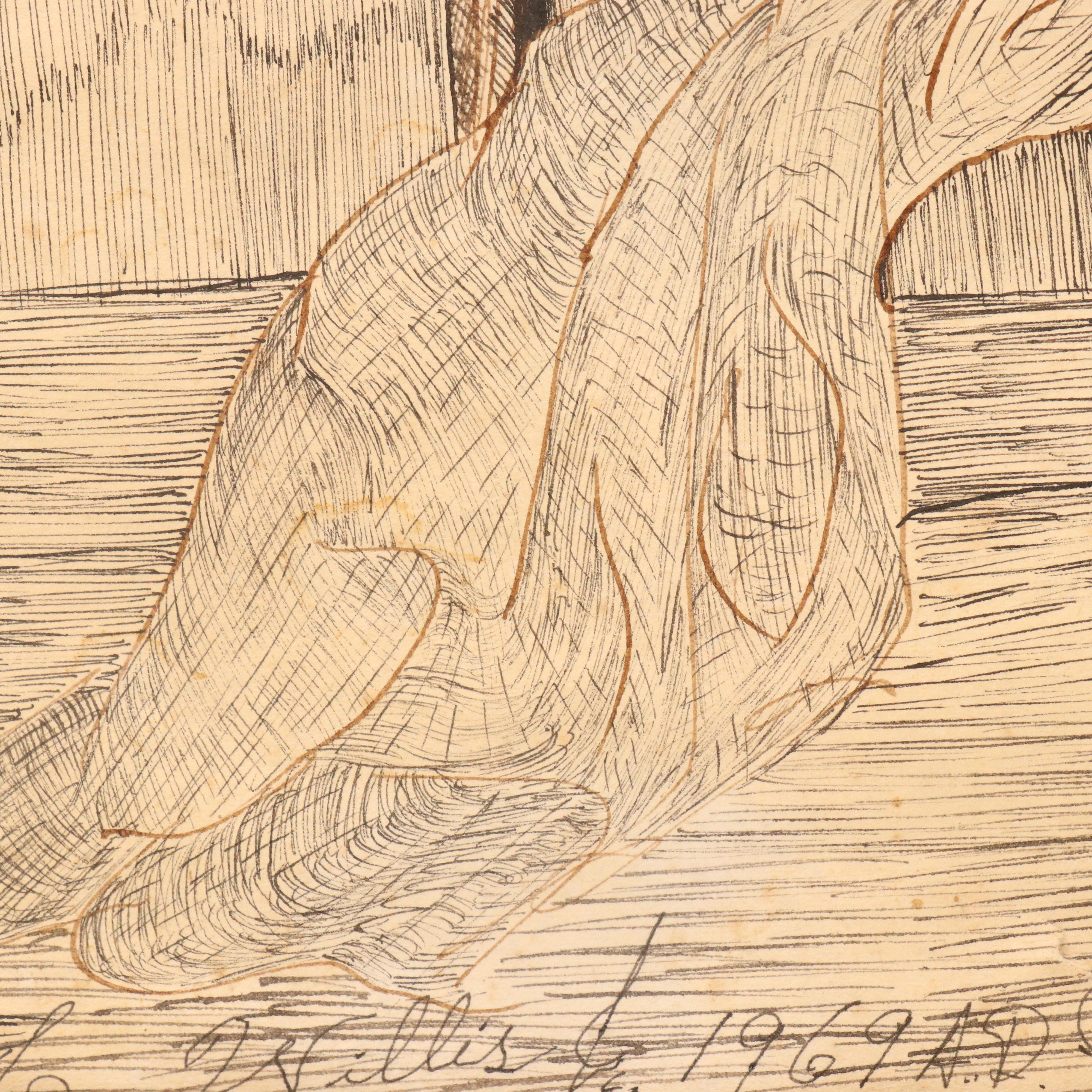 Thomas L. Willis Jr. Surrealist Mixed Media Drawing, 1969