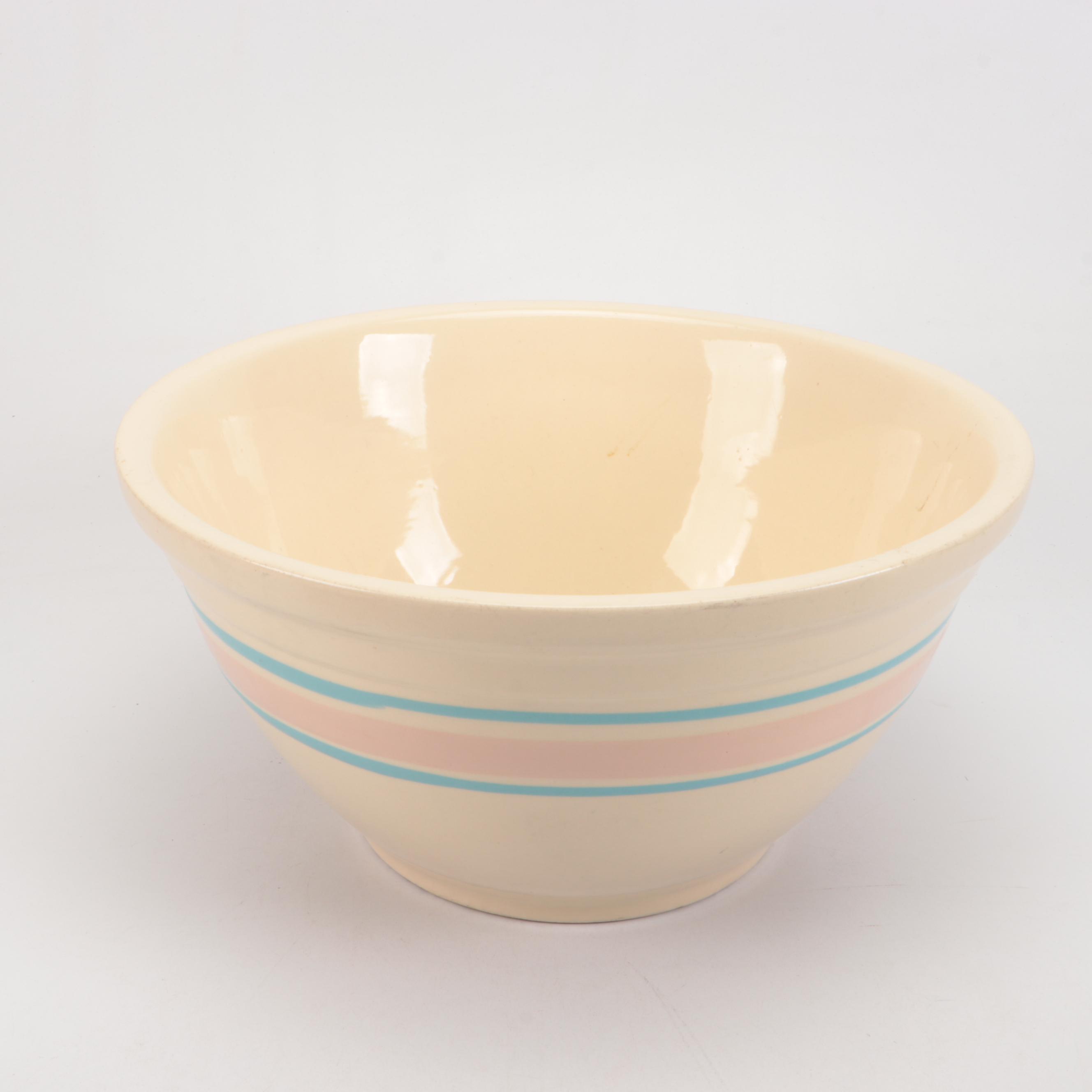 Universal Potteries with Other Yellowware Pink and Blue Banded Bowls