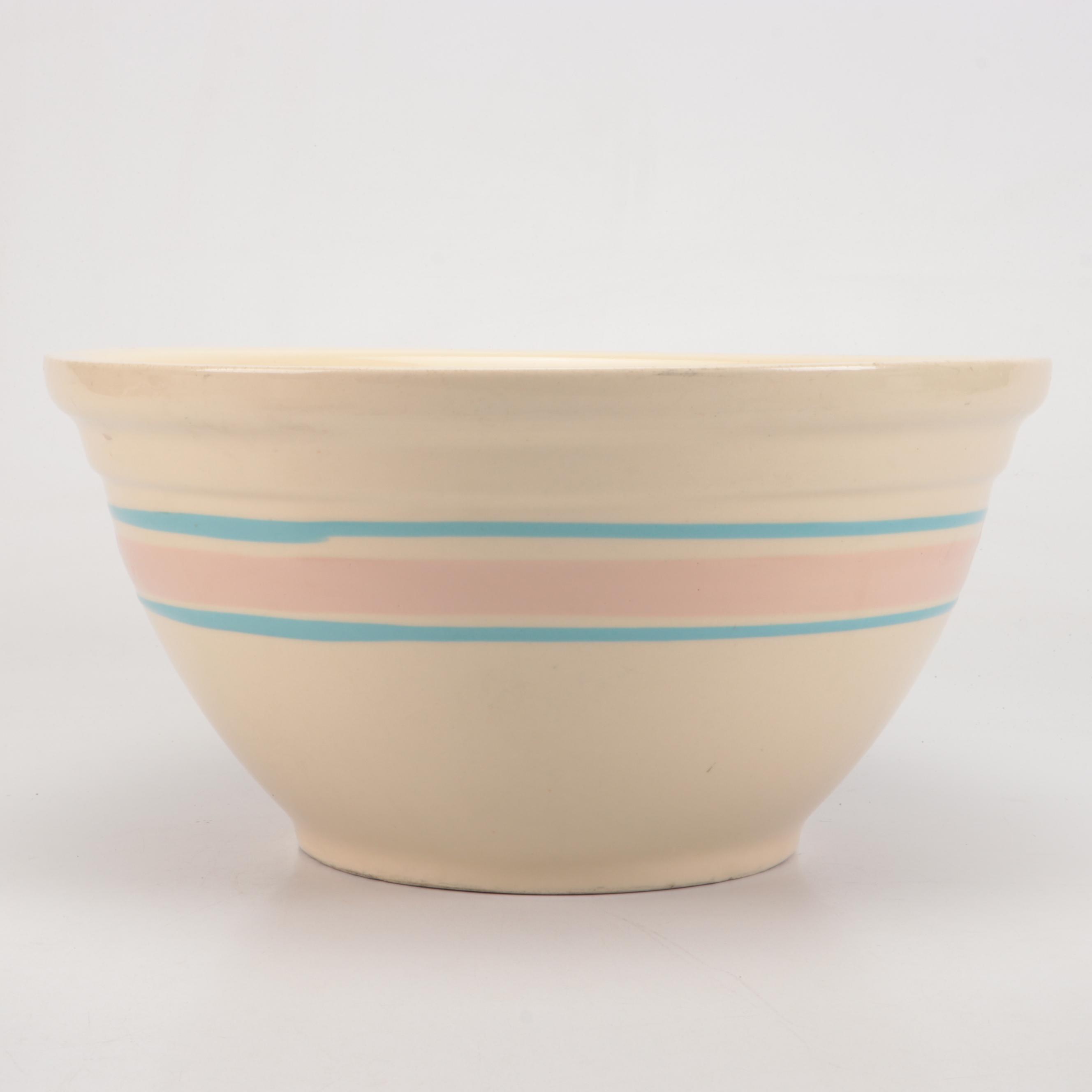 Universal Potteries with Other Yellowware Pink and Blue Banded Bowls