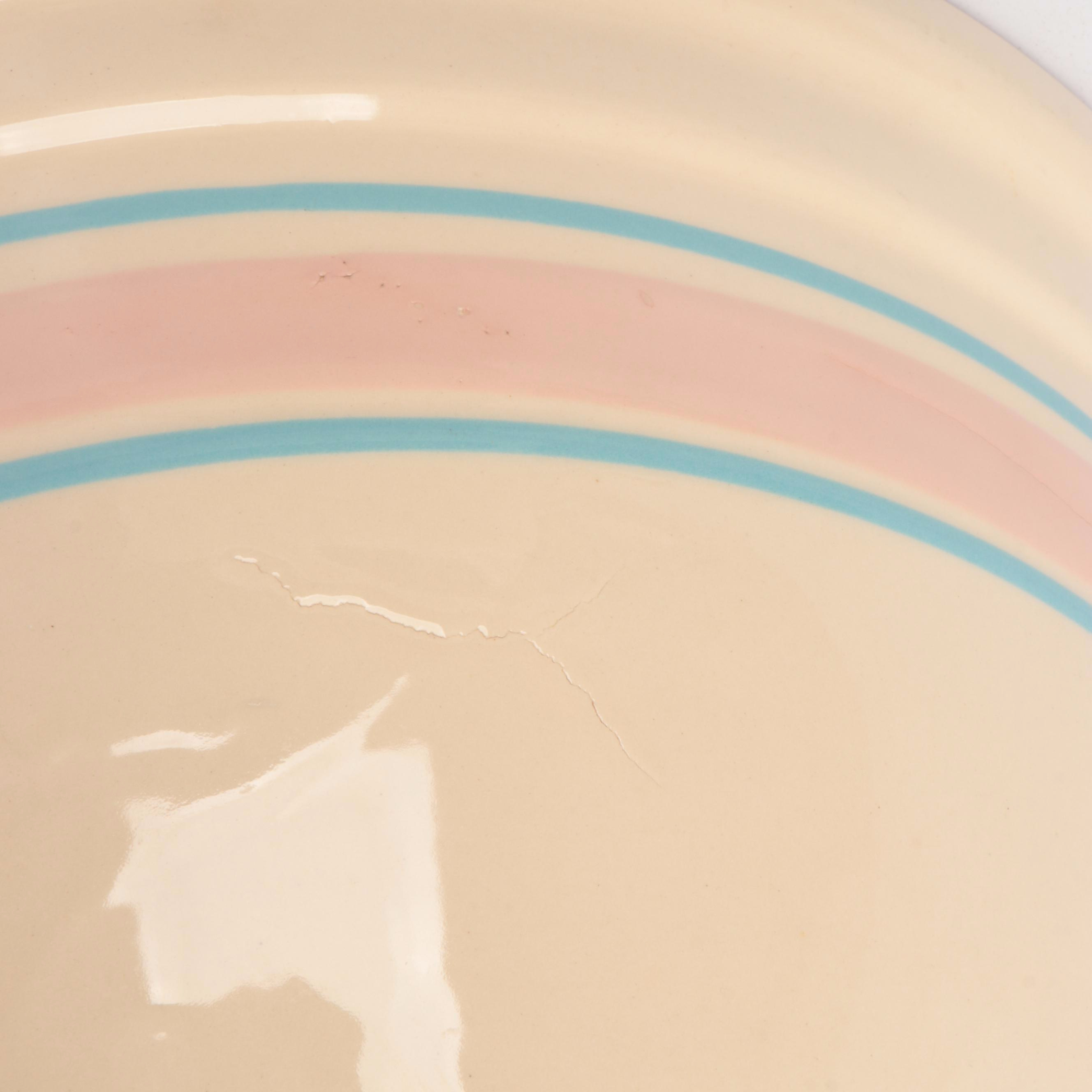 Universal Potteries with Other Yellowware Pink and Blue Banded Bowls