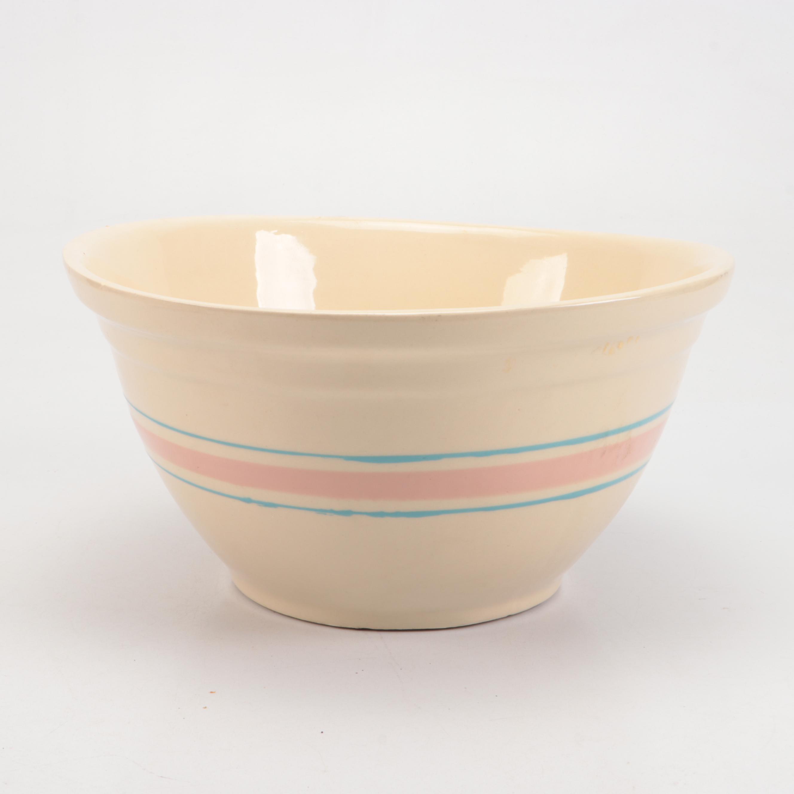 Universal Potteries with Other Yellowware Pink and Blue Banded Bowls