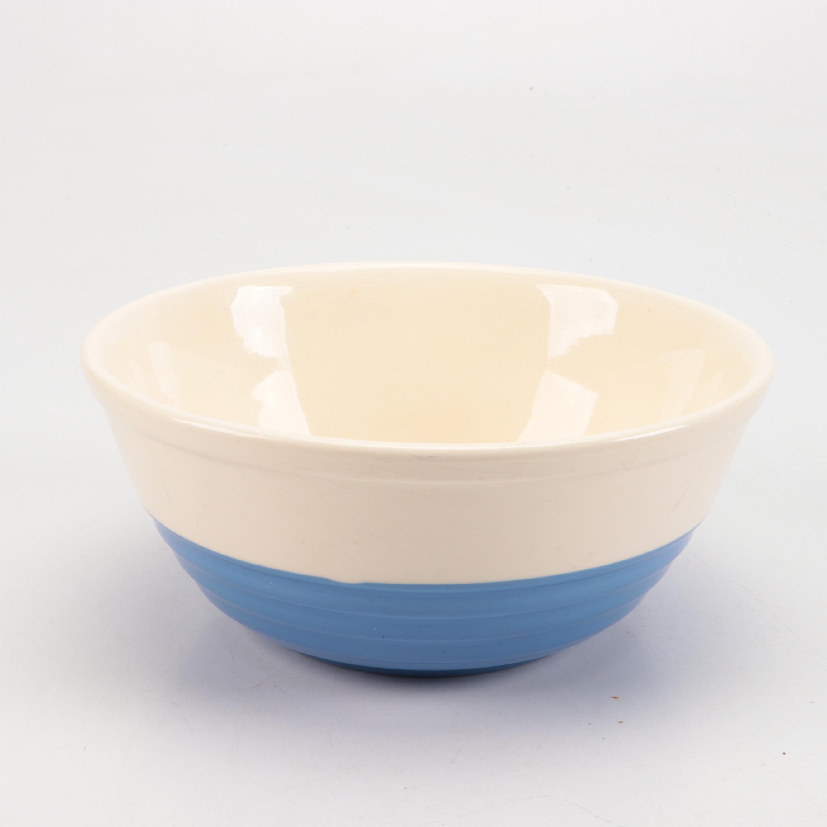 Universal Potteries with Other Yellowware Pink and Blue Banded Bowls