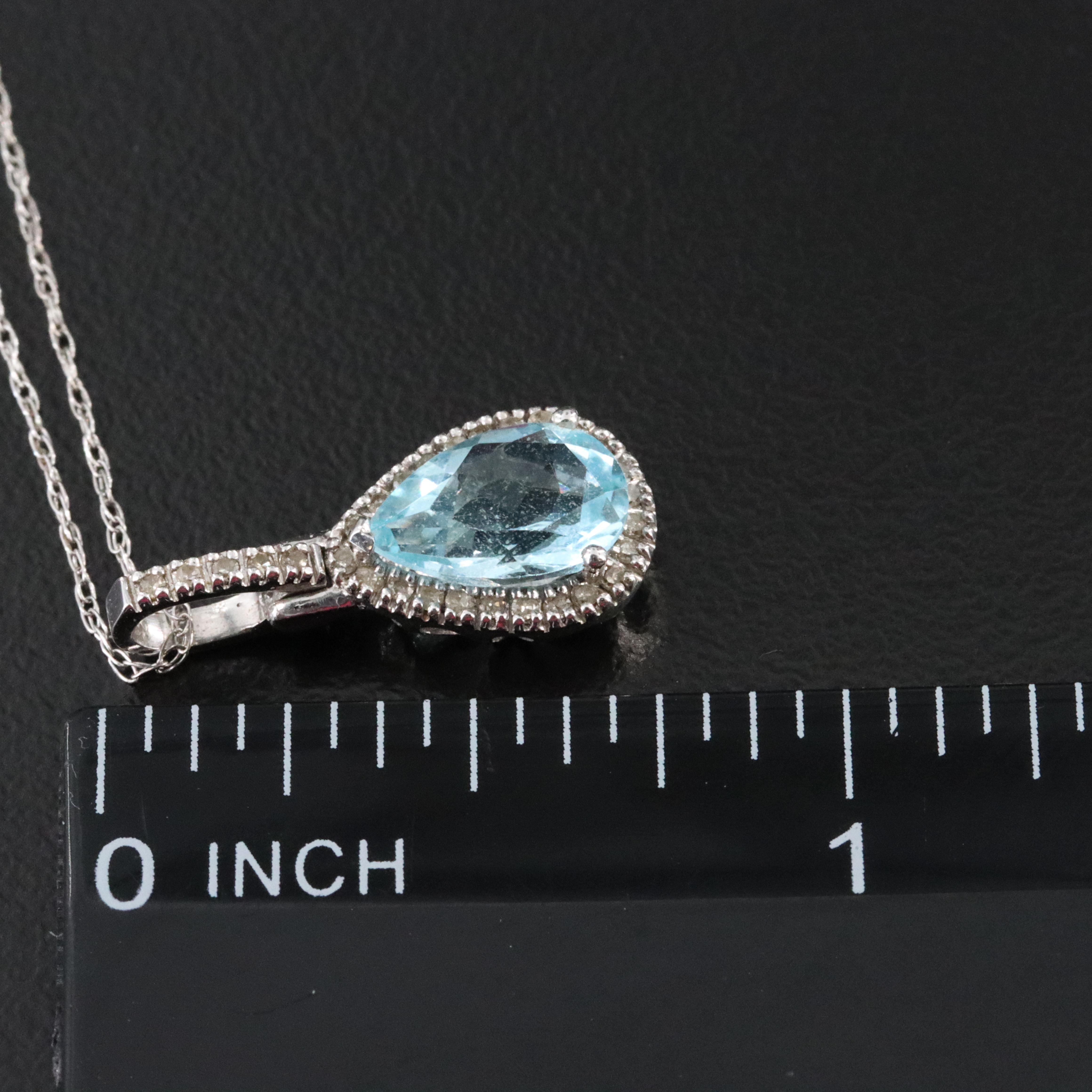 10K Swiss Blue Topaz and Diamond Pendant Necklace