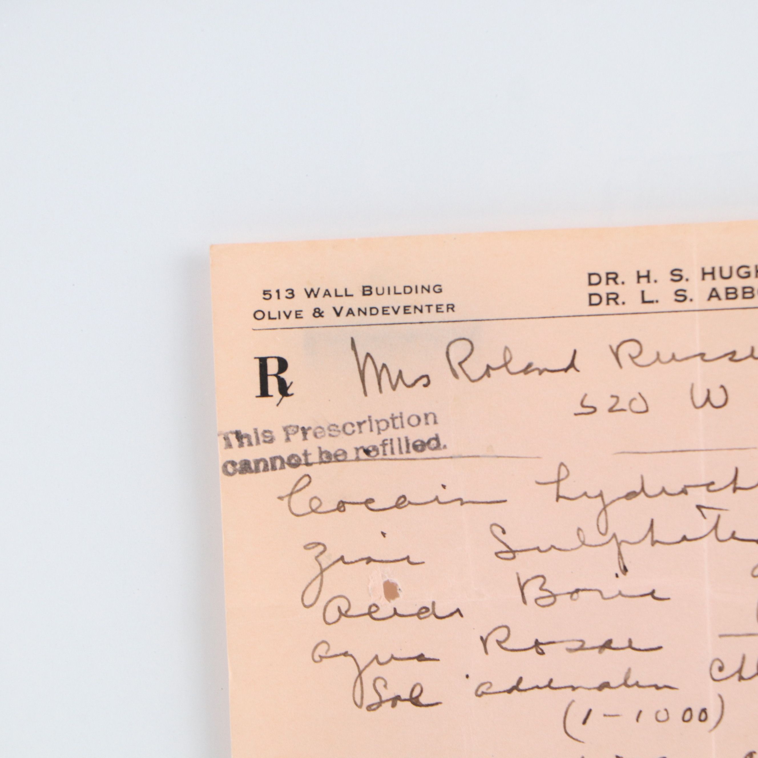 Prescription Form for Cocaine Hydrochloride, 1931